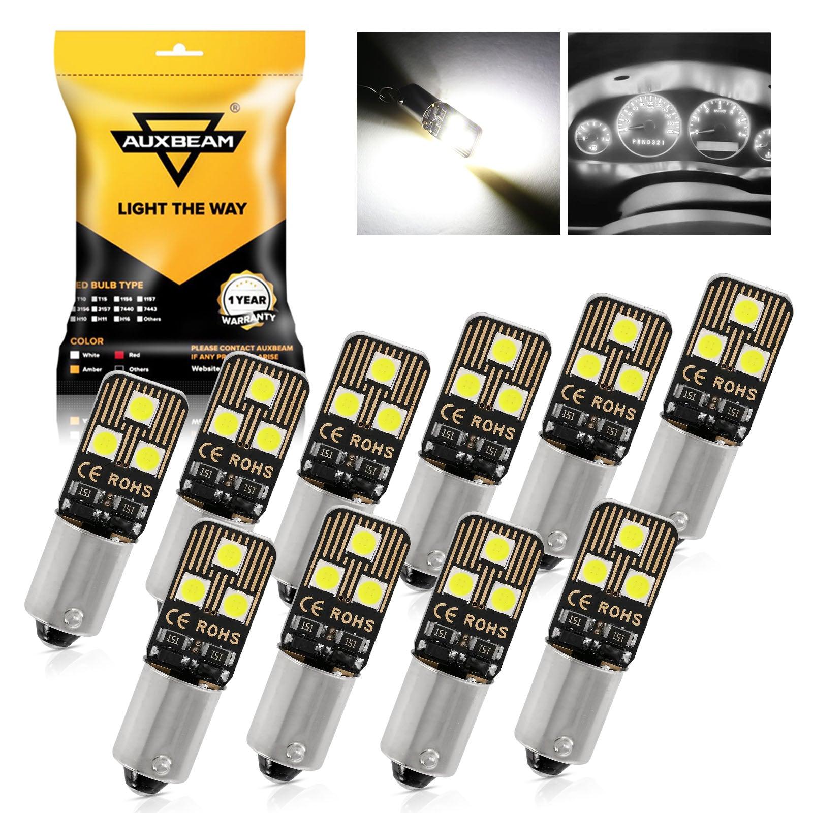 Auxbeam BA9S / BA9 / 1895 / 1891 / 53 / 57 White LED Bulbs – Interior Dome, Map, License Plate, Glove Box Lights (10 Pack)