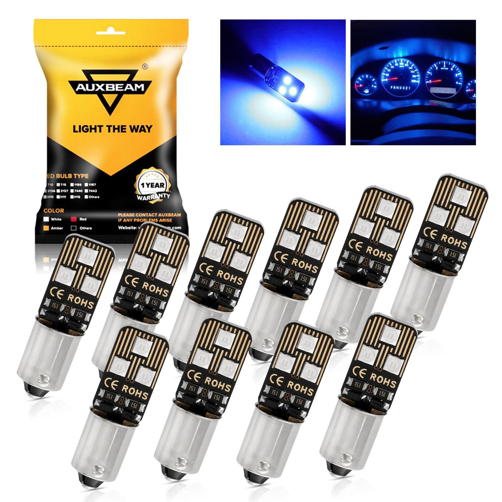 Auxbeam BA9S / BA9 / 1895 / 1891 / 53 / 57 Blue LED Bulbs – Interior Dome, Map, License Plate, Glove Box Lights (10 Pack)