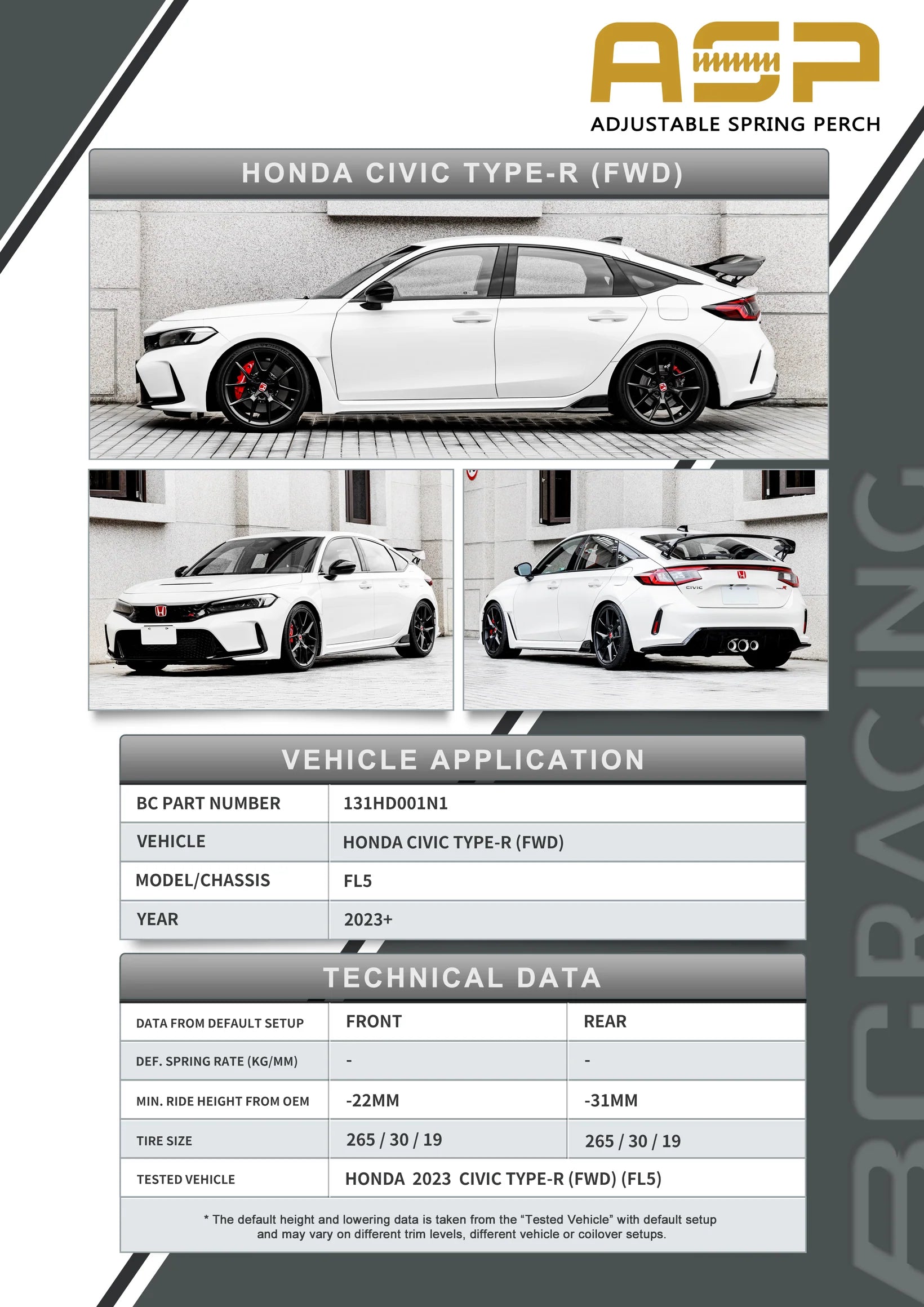 BC Racing Adjustable Spring Perch (ASP) Kit for 2023+ Type R [FL5]
