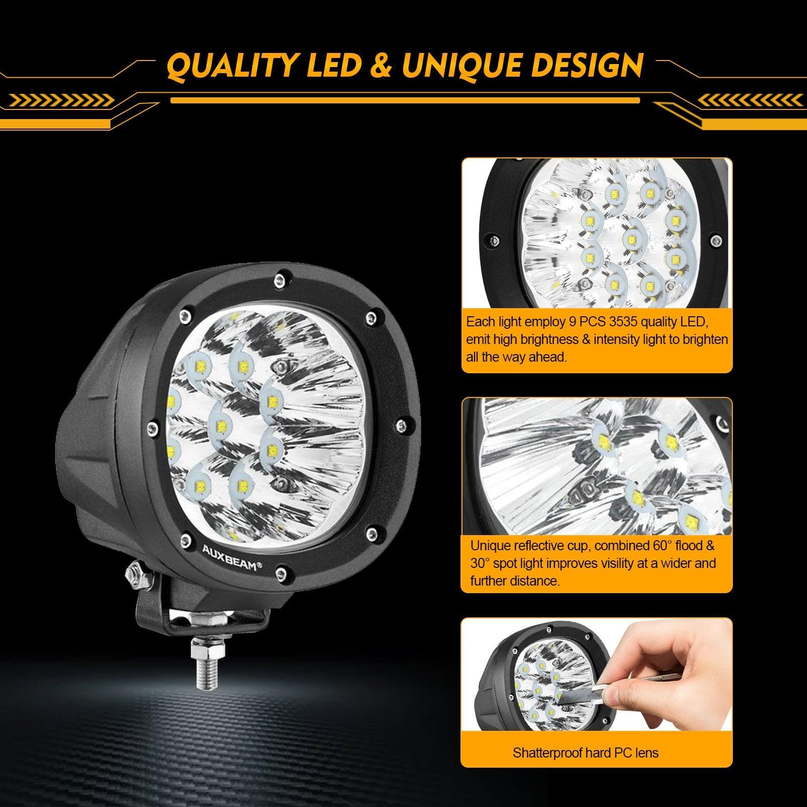 Auxbeam P4 Series 4" 90W Round LED Driving Lights – Spot Beam, White Pod Lights