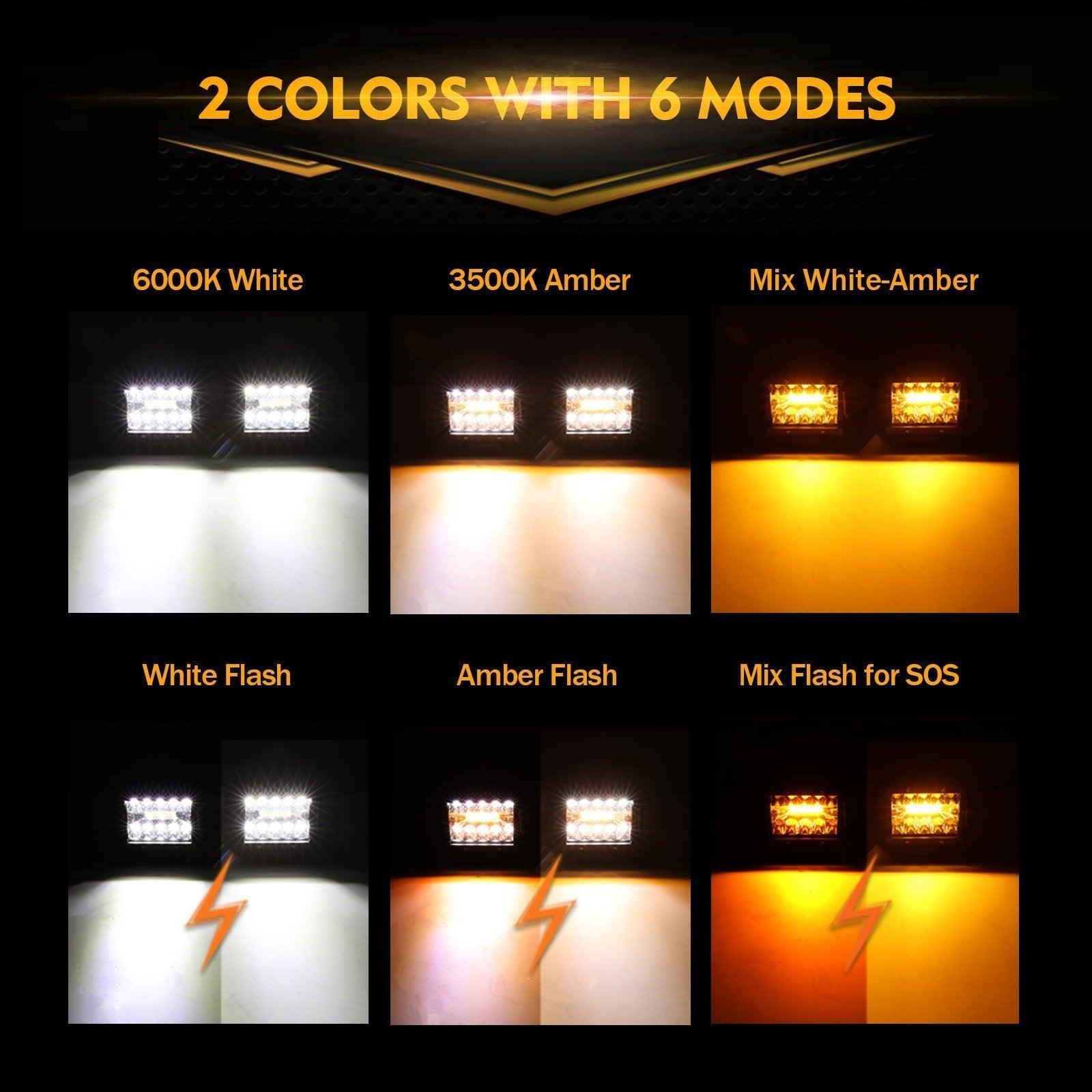 Auxbeam 3" LED Light Pods – White & Amber, 6 Modes, Wiring Harness Included (2-Pack)