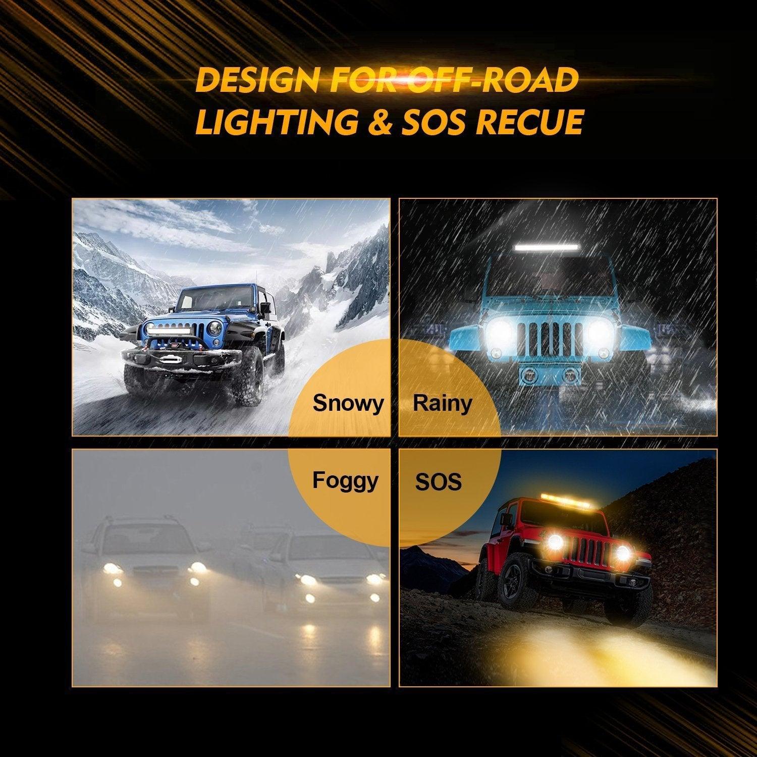 Auxbeam 4" LED Light Pods – White & Amber, 6 Modes, Wiring Harness Included (2-Pack)