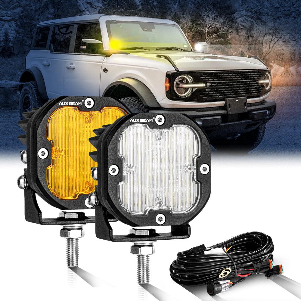 Auxbeam XP-ULTRA Series 3" LED Pods – 80W, Flood Beam, Amber & White