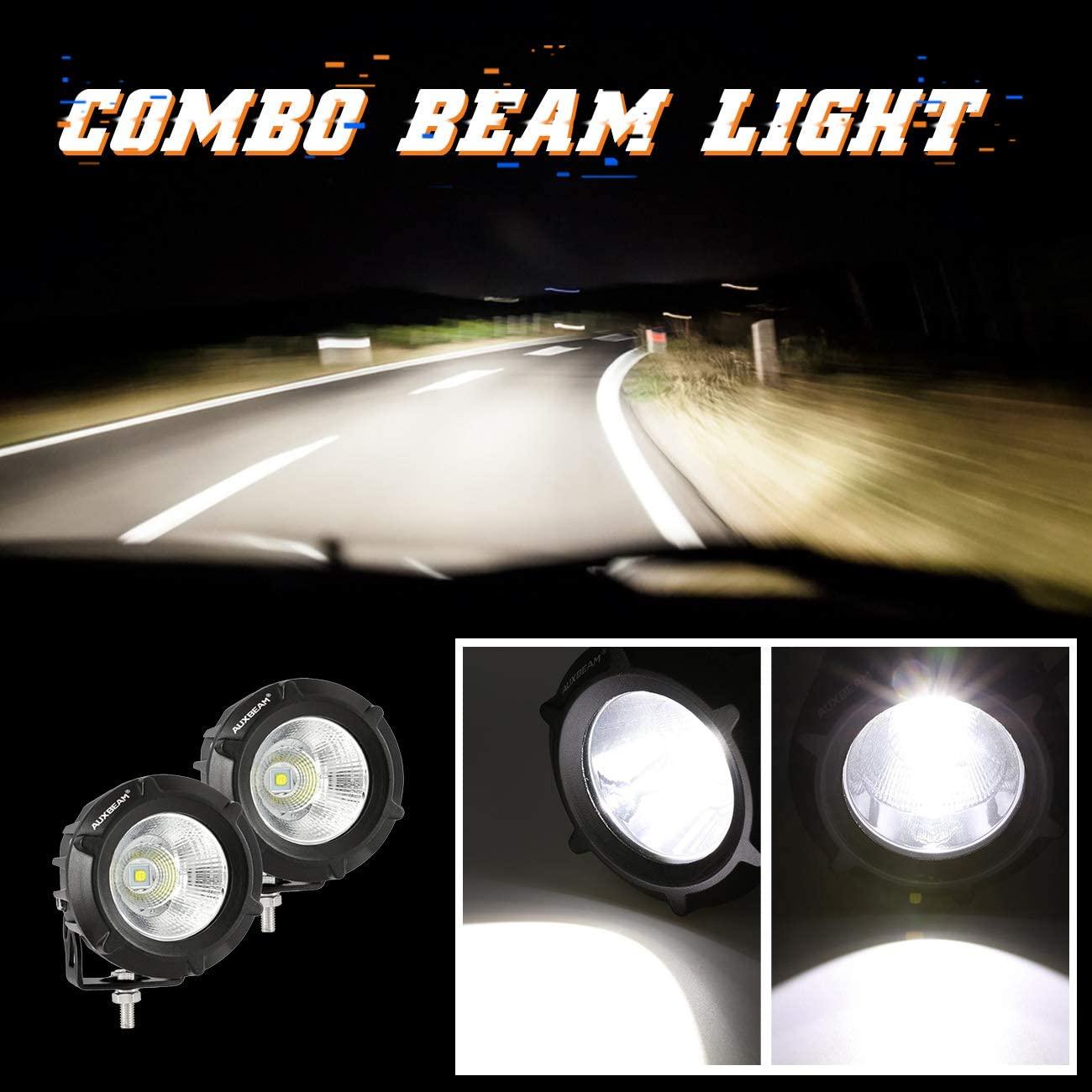 Auxbeam 3.5" 50W LED Driving Lights – Round/Square Combo Beam, White/Yellow, with Wiring Harness for SUV, ATV, UTV, Trucks, Pickup & Boat