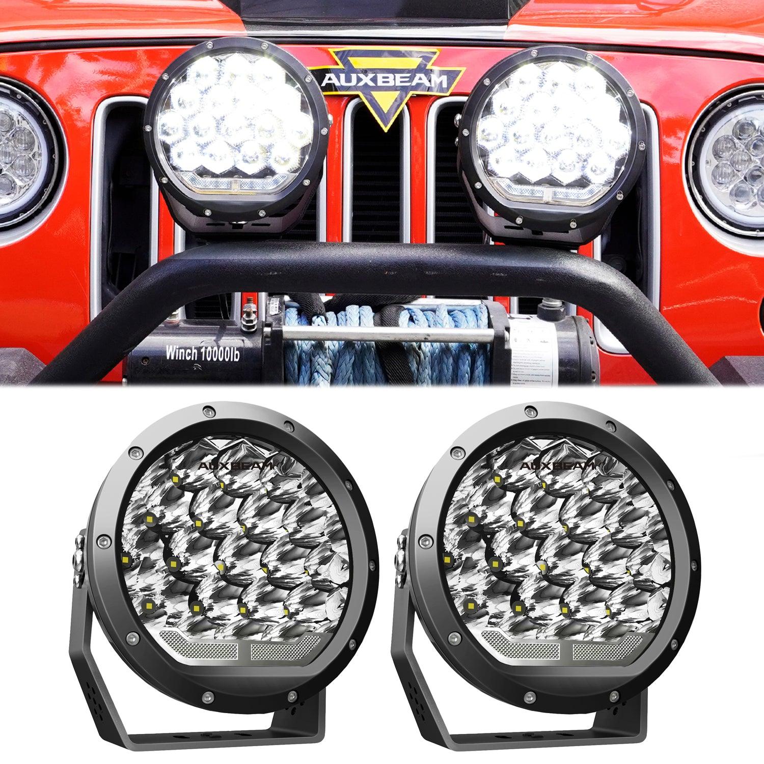 Auxbeam 7" 178W Round LED Driving Lights – Spot Beam, Off-Road (2 Pack)
