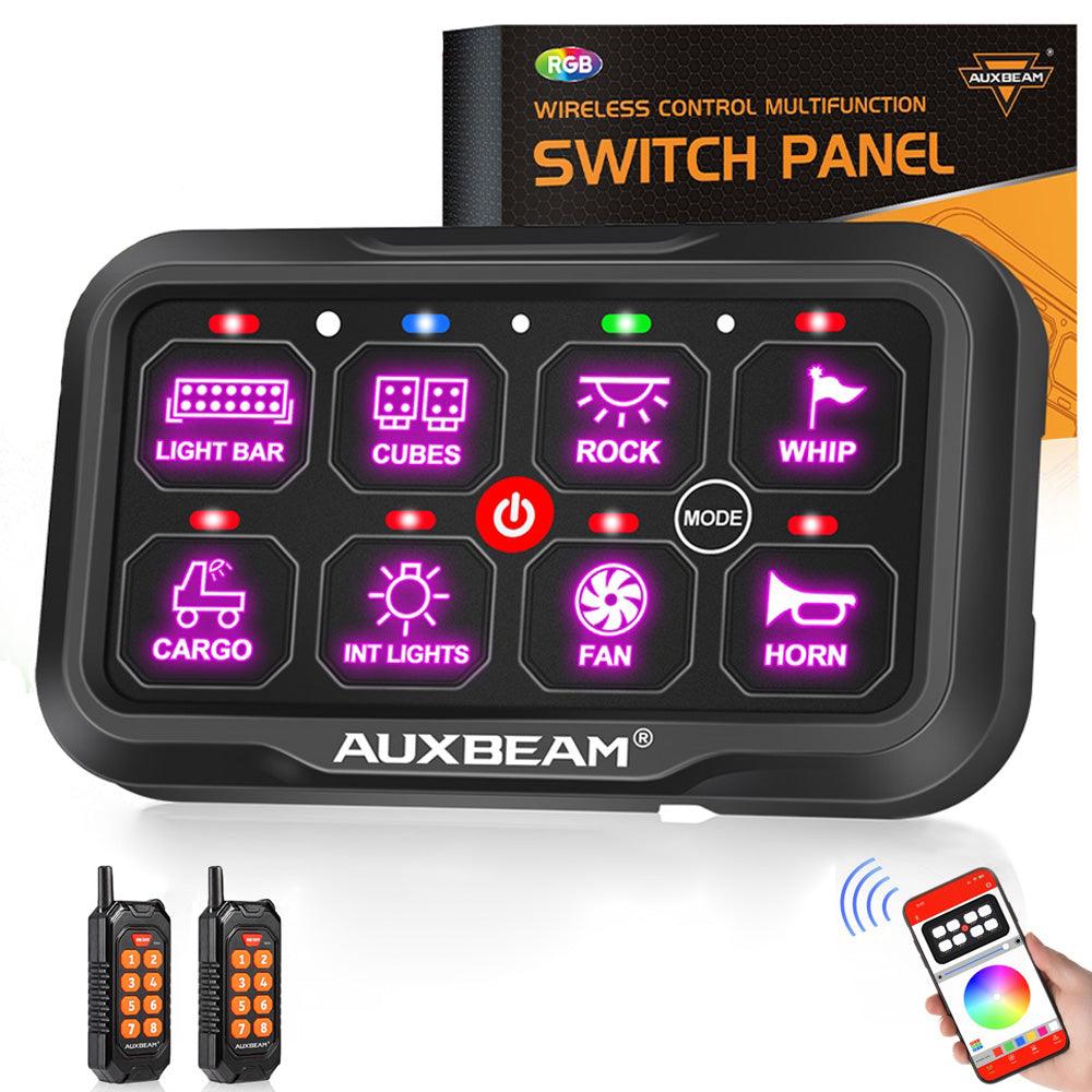 Auxbeam AC Series 8 Gang (AC-800) RGB Switch Panel with APP & Remote Control, Toggle/ Momentary/ Pulsed Mode Supported(One-Side Output)