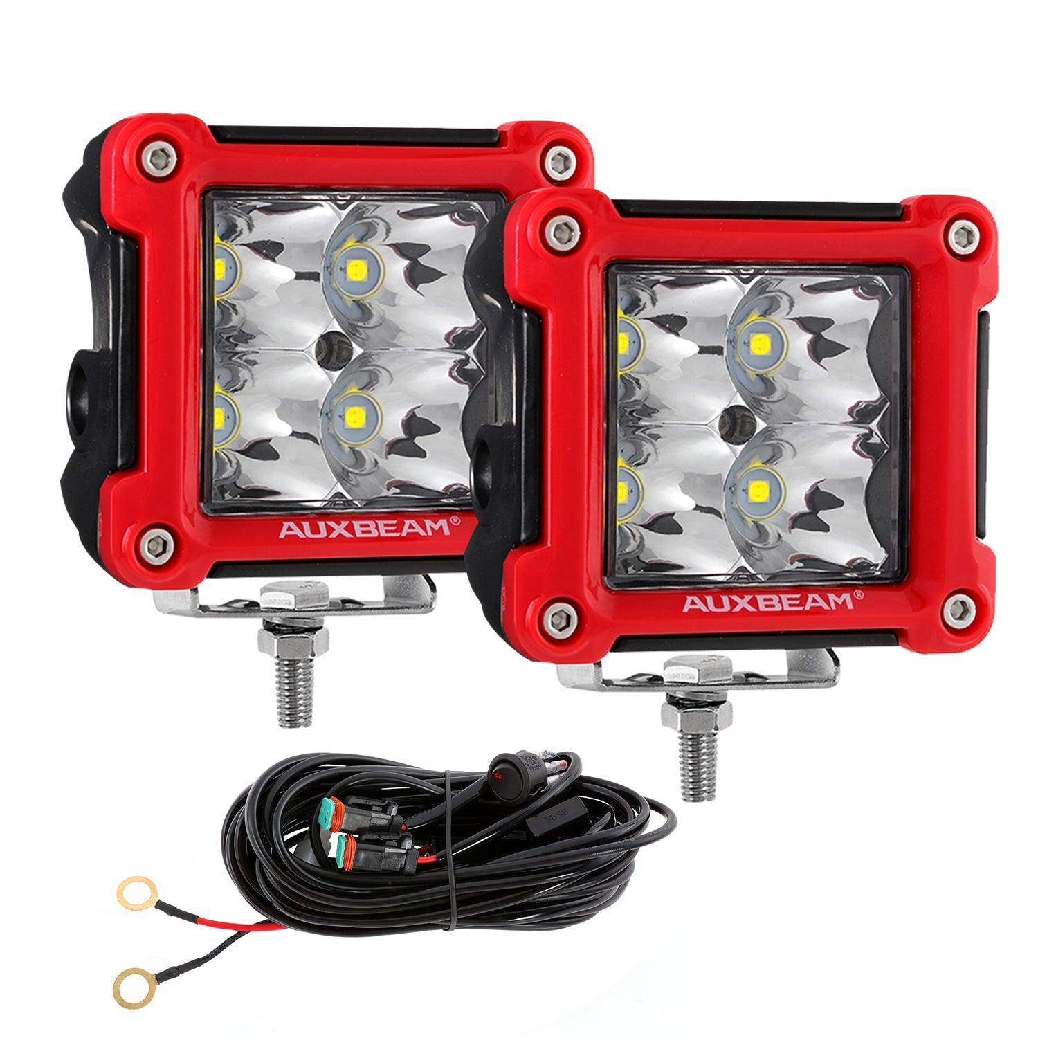 Auxbeam 3" LED Light Pods – 40W, Spot/Flood Beam, Includes Mounting Brackets
