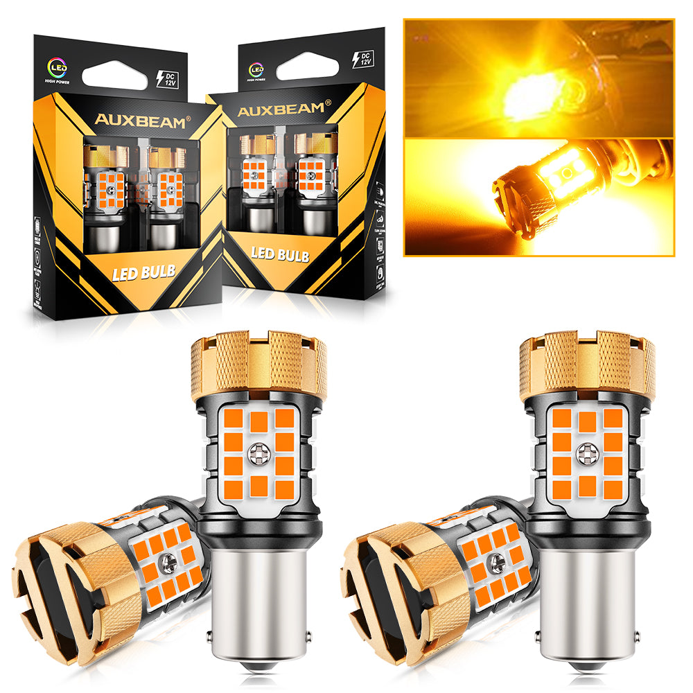 Auxbeam BAU15S / 7507 LED Turn Signal Bulbs – B21-PRO Series, Front/Rear & Side Marker Lights, 50W, 4000LM, 3000K Amber, CAN-Bus Error-Free (2 Pack)