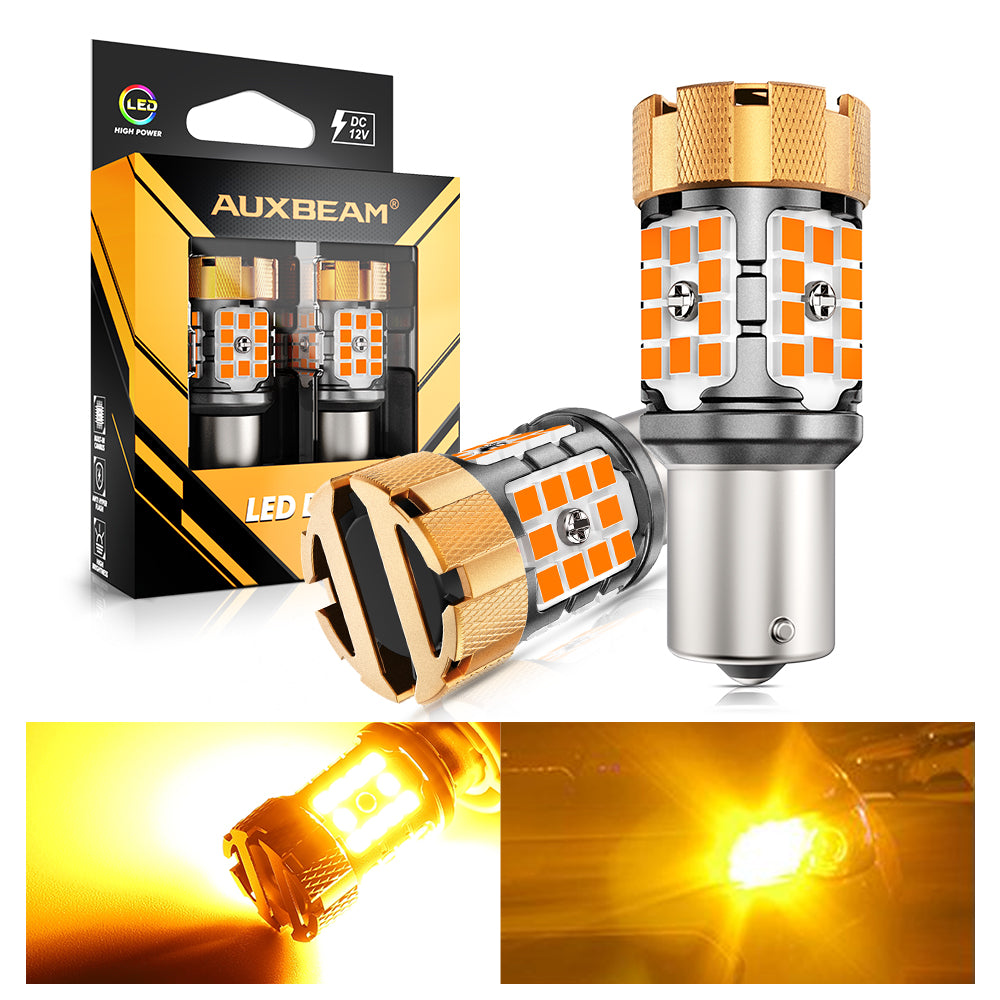 Auxbeam BAU15S / 7507 LED Turn Signal Bulbs – B21-PRO Series, Front/Rear & Side Marker Lights, 50W, 4000LM, 3000K Amber, CAN-Bus Error-Free (2 Pack)