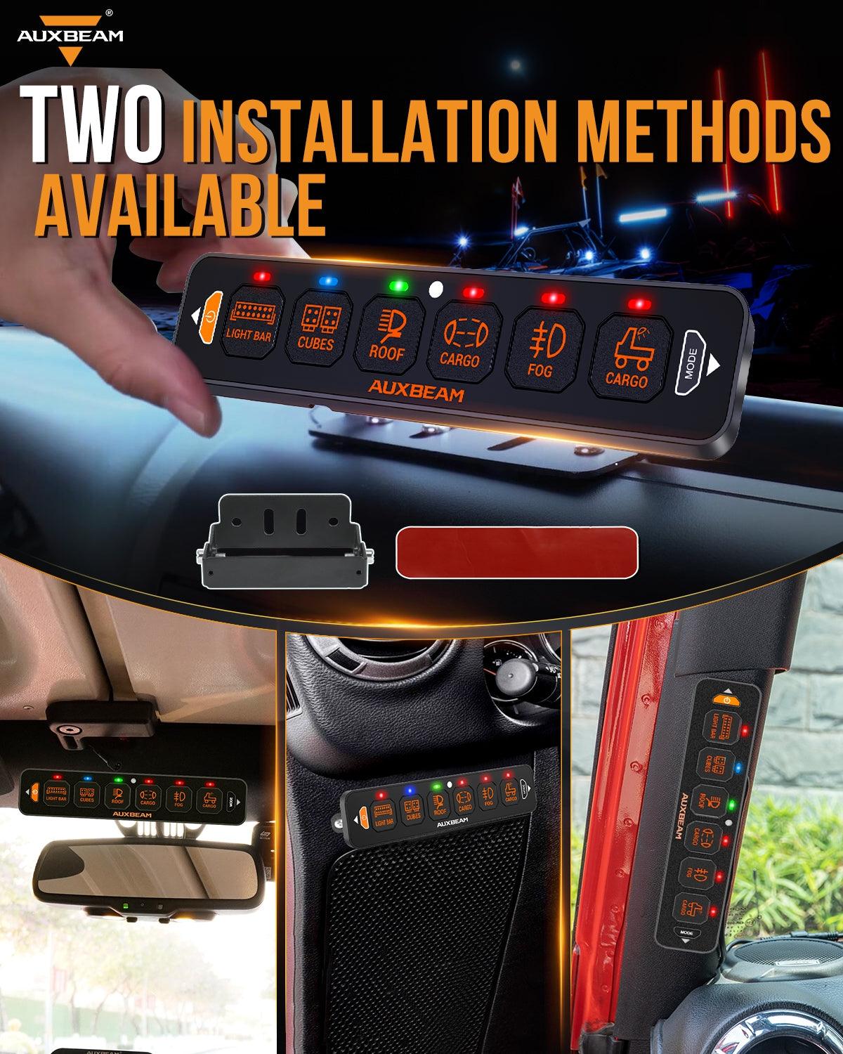 Auxbeam AS Series 4/6/8 Gang RGB Slim Switch Panel with APP & Remote Control, Toggle/ Momentary/ Pulsed Mode Supported(One-Sided Outlet)