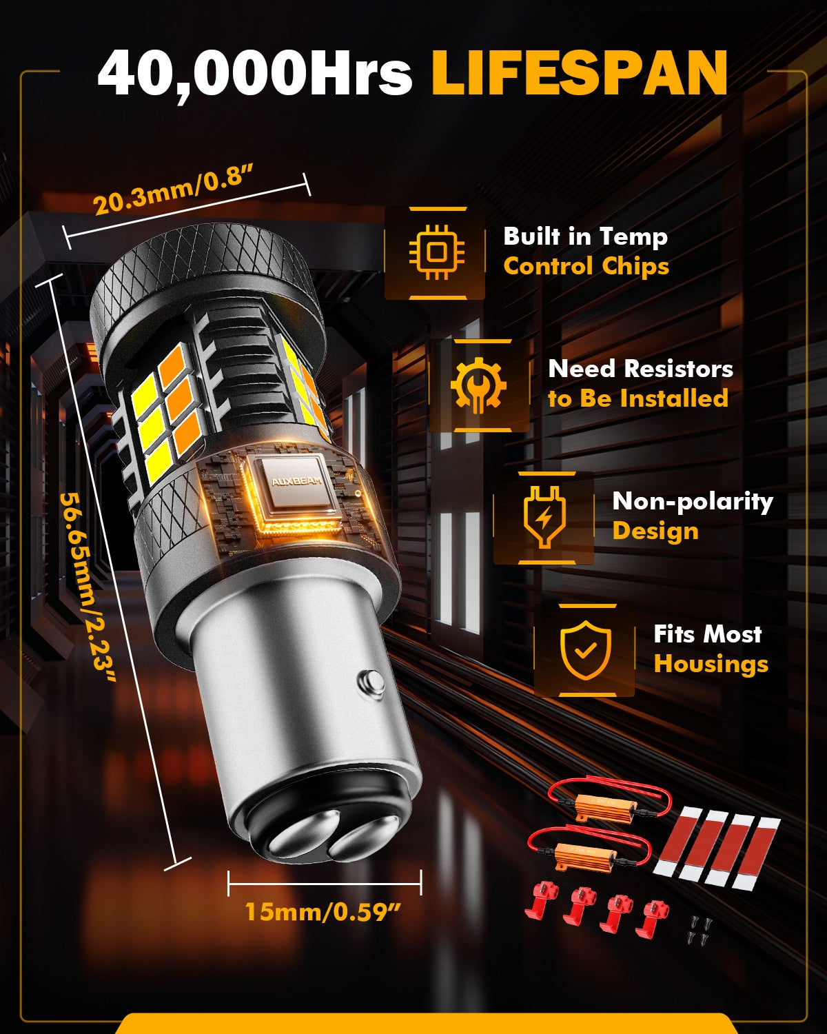 Auxbeam 1157 BAY15D LED Switchback Bulbs – White DRL & Amber Turn Signal, 400% High Brightness (2 Pack)