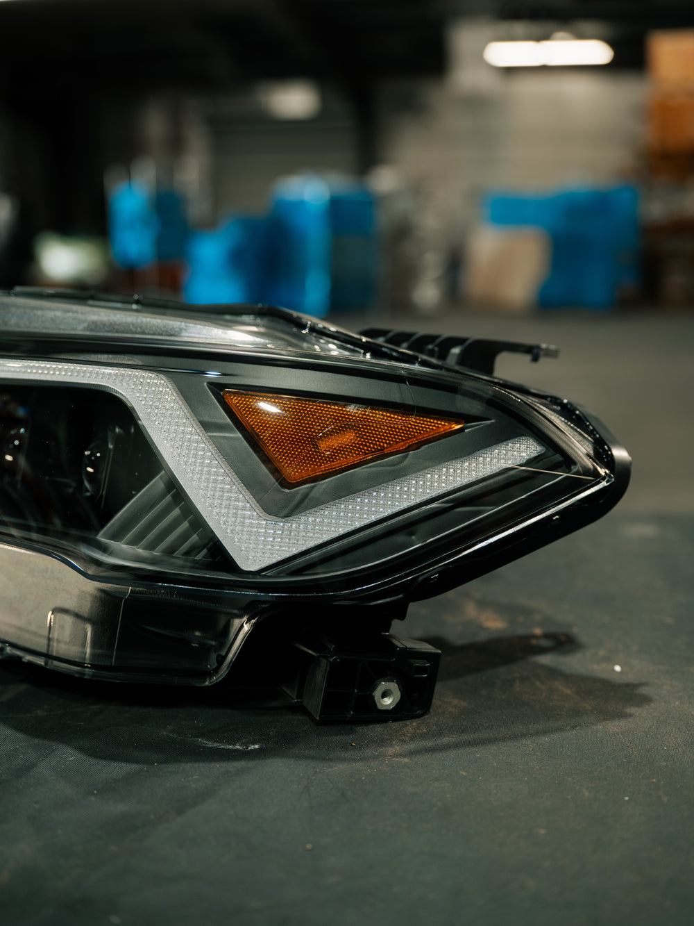 Amber side marker and textured daytime running light element in the corner of a TSP Senko headlight