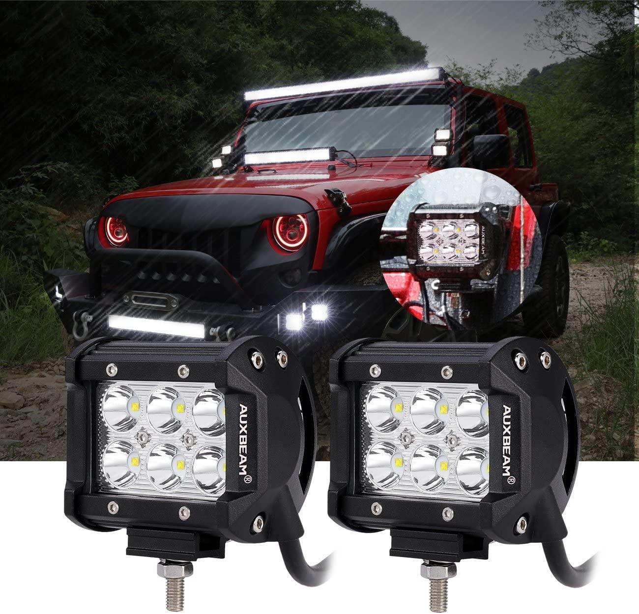Auxbeam Classic-SM Series 4" LED Pods – Dual Row, White Flood Beam, with Wiring Harness