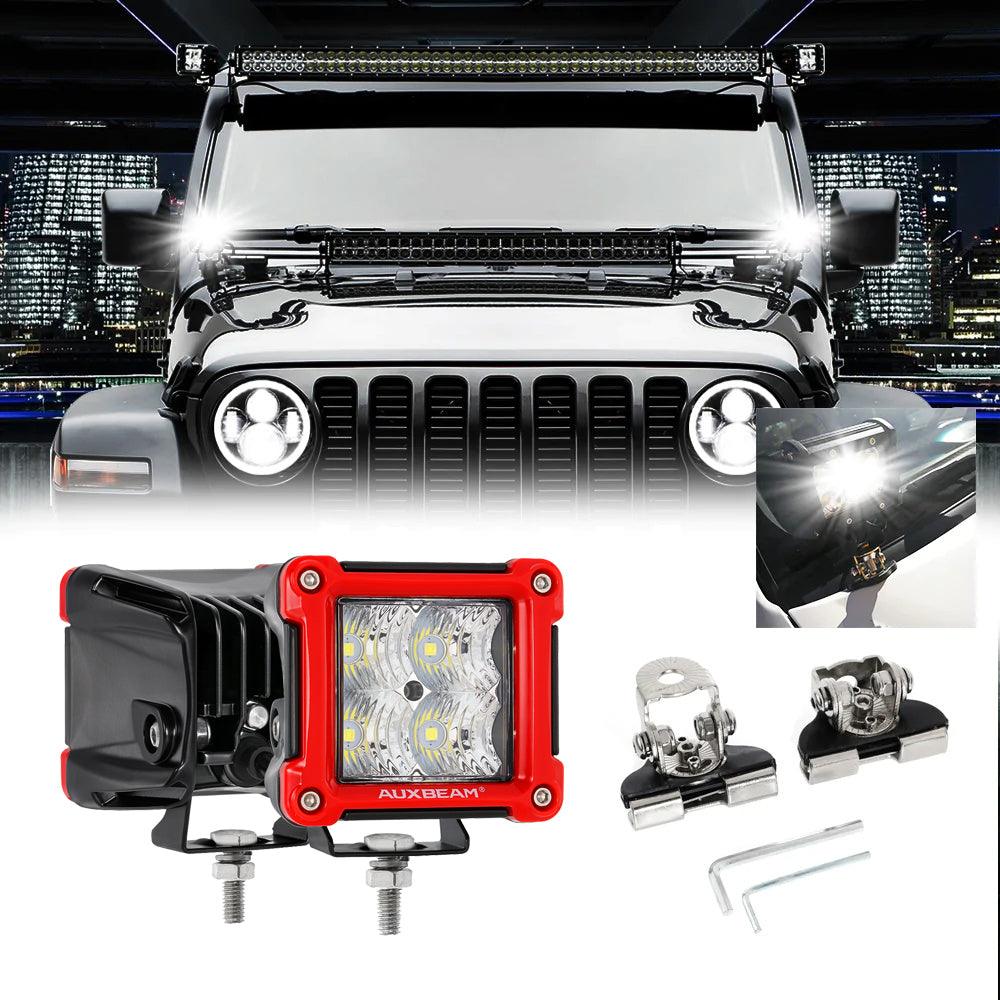 Auxbeam 3" LED Light Pods – 40W, Spot/Flood Beam, Includes Mounting Brackets