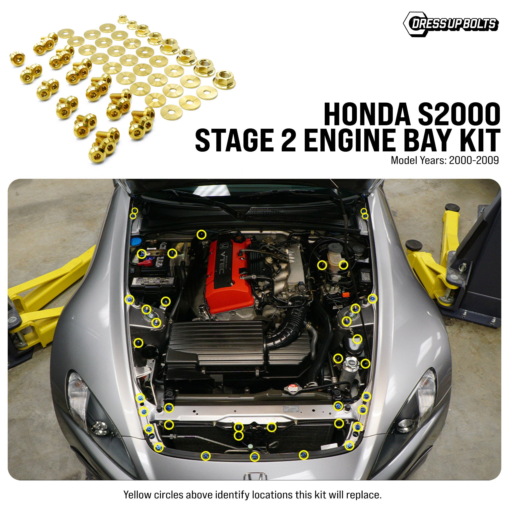 Dress Up Bolts Stage 2 Titanium Hardware Engine Bay Kit for 99-09 Honda S2000 [AP1/2]