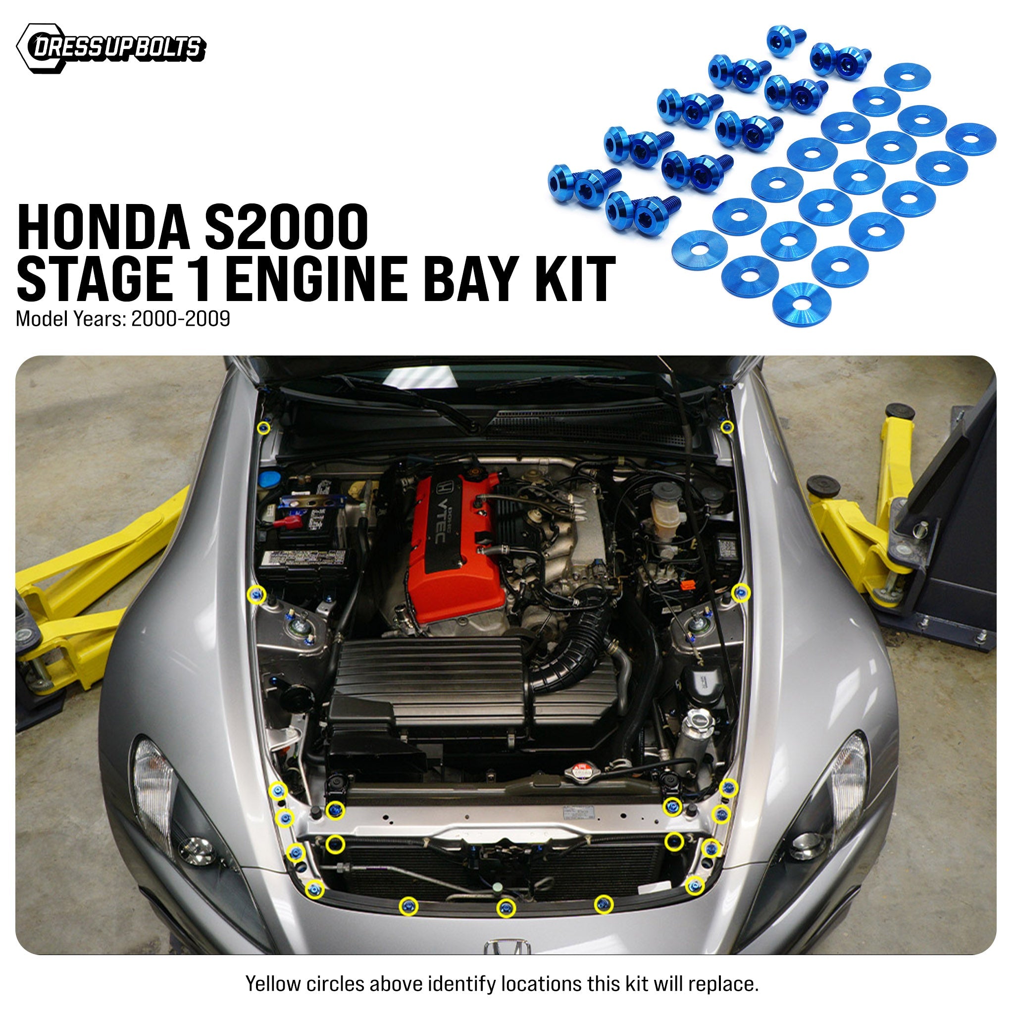 Dress Up Bolts Stage 1 Titanium Hardware Engine Bay Kit for 99-09 Honda S2000 [AP1/2]