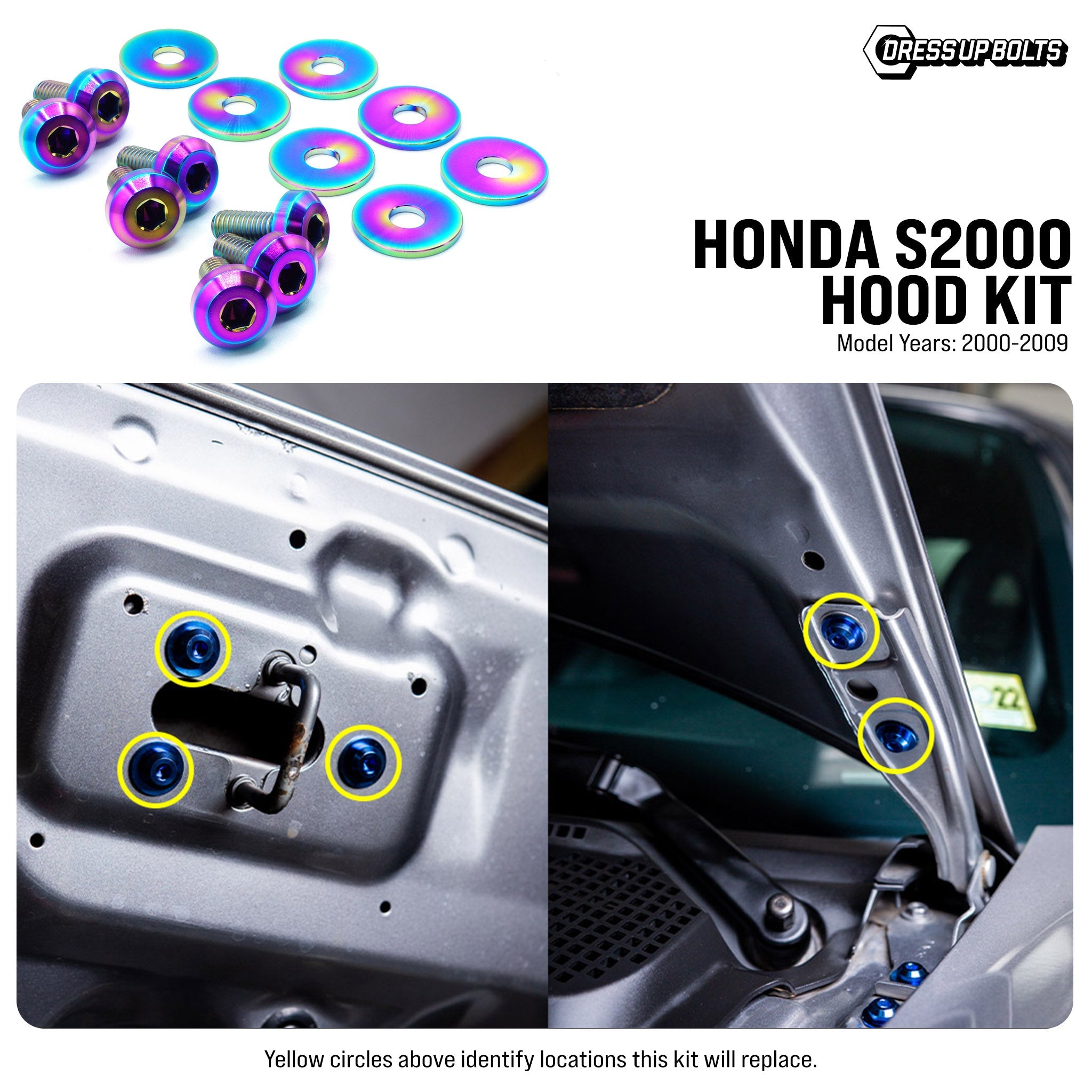 Dress Up Bolts Titanium Hardware Hood Kit for 99-09 Honda S2000 [AP1/2]