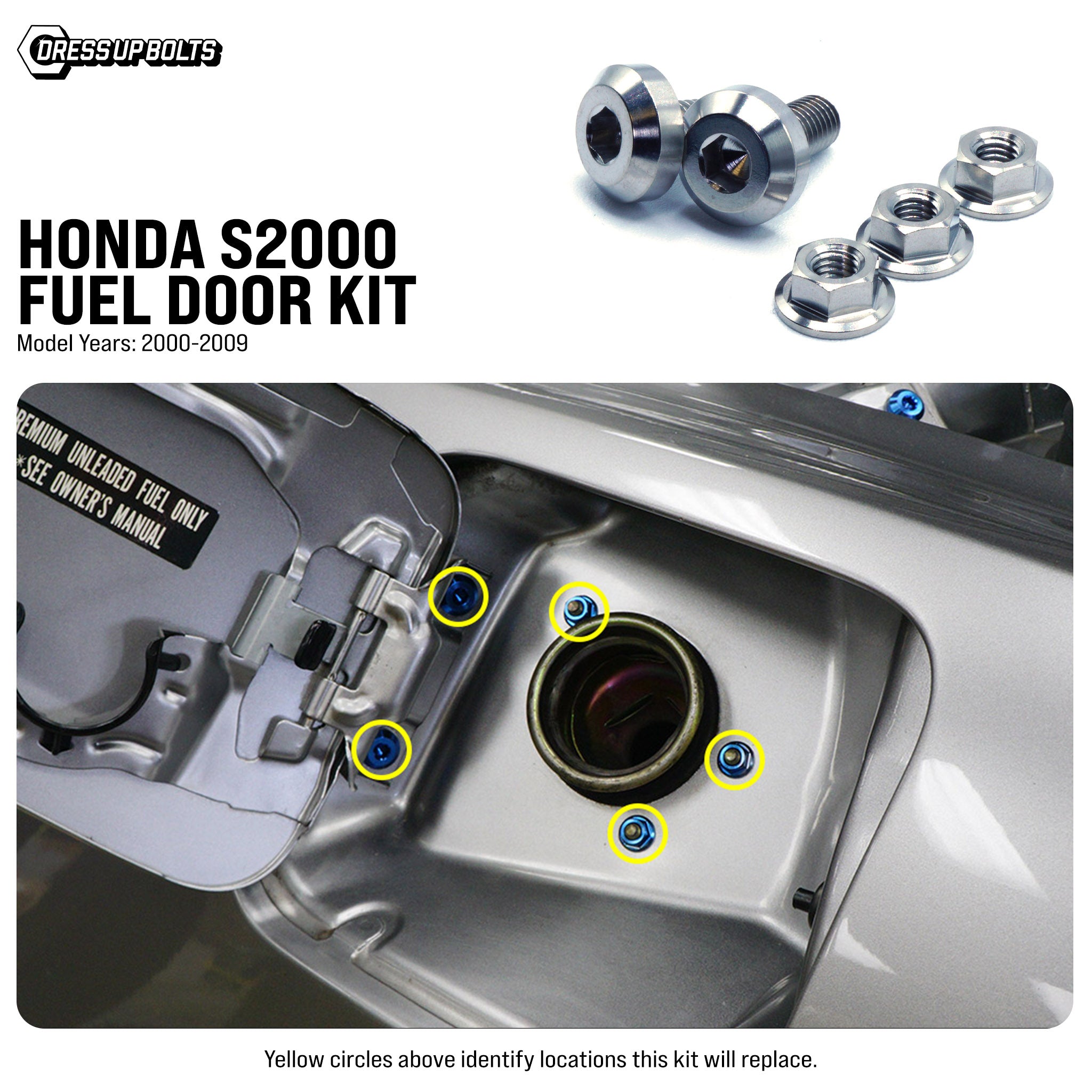 Dress Up Bolts Titanium Hardware Fuel Door Kit for 99-09 Honda S2000 [AP1/2]