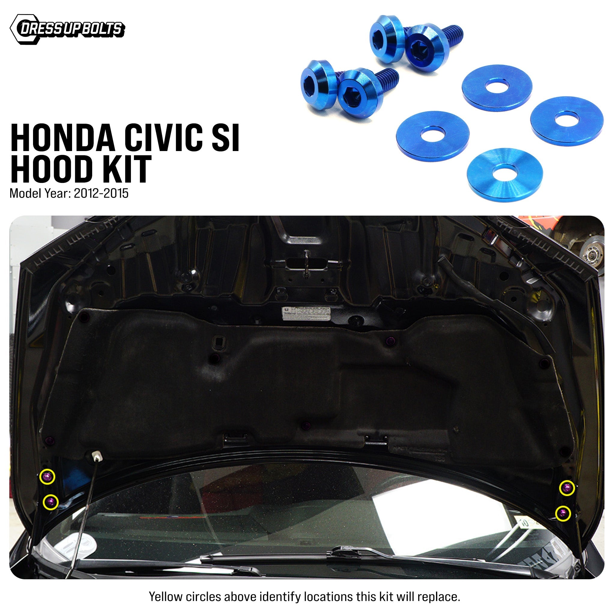 Dress Up Bolts Titanium Hardware Hood Kit for 12-15 Honda Civic Si [FG4/FB6]