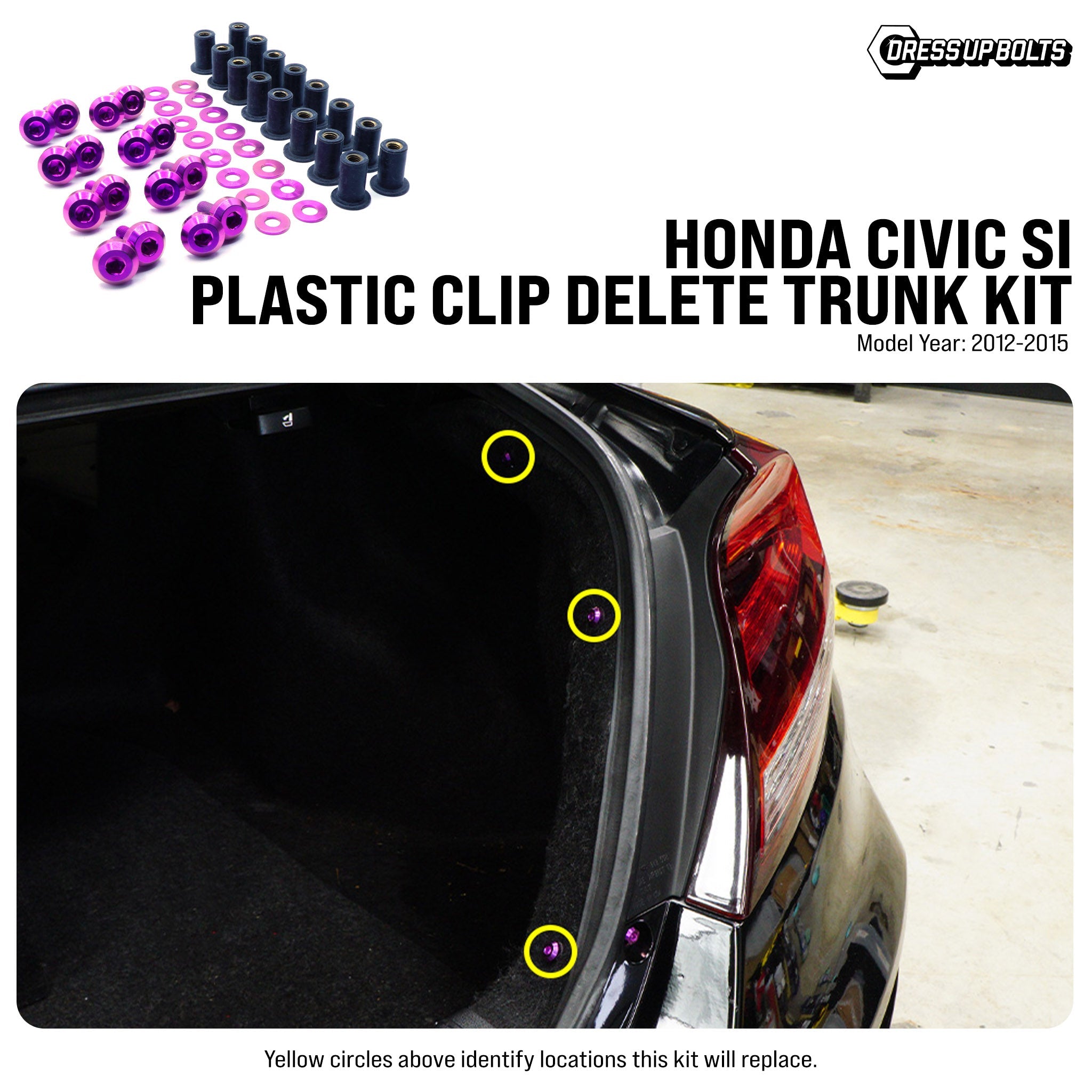 Dress Up Bolts Titanium Hardware Plastic Clip Delete Trunk Kit - Honda Civic Si (2012-2015)