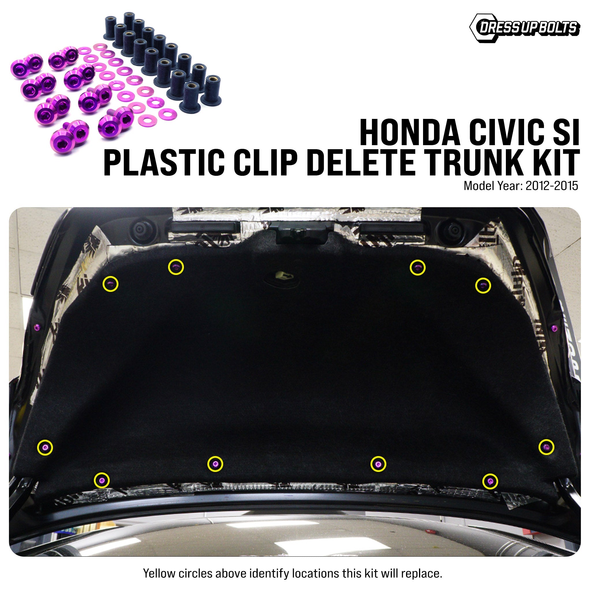 Dress Up Bolts Titanium Hardware Plastic Clip Delete Trunk Kit - Honda Civic Si (2012-2015)