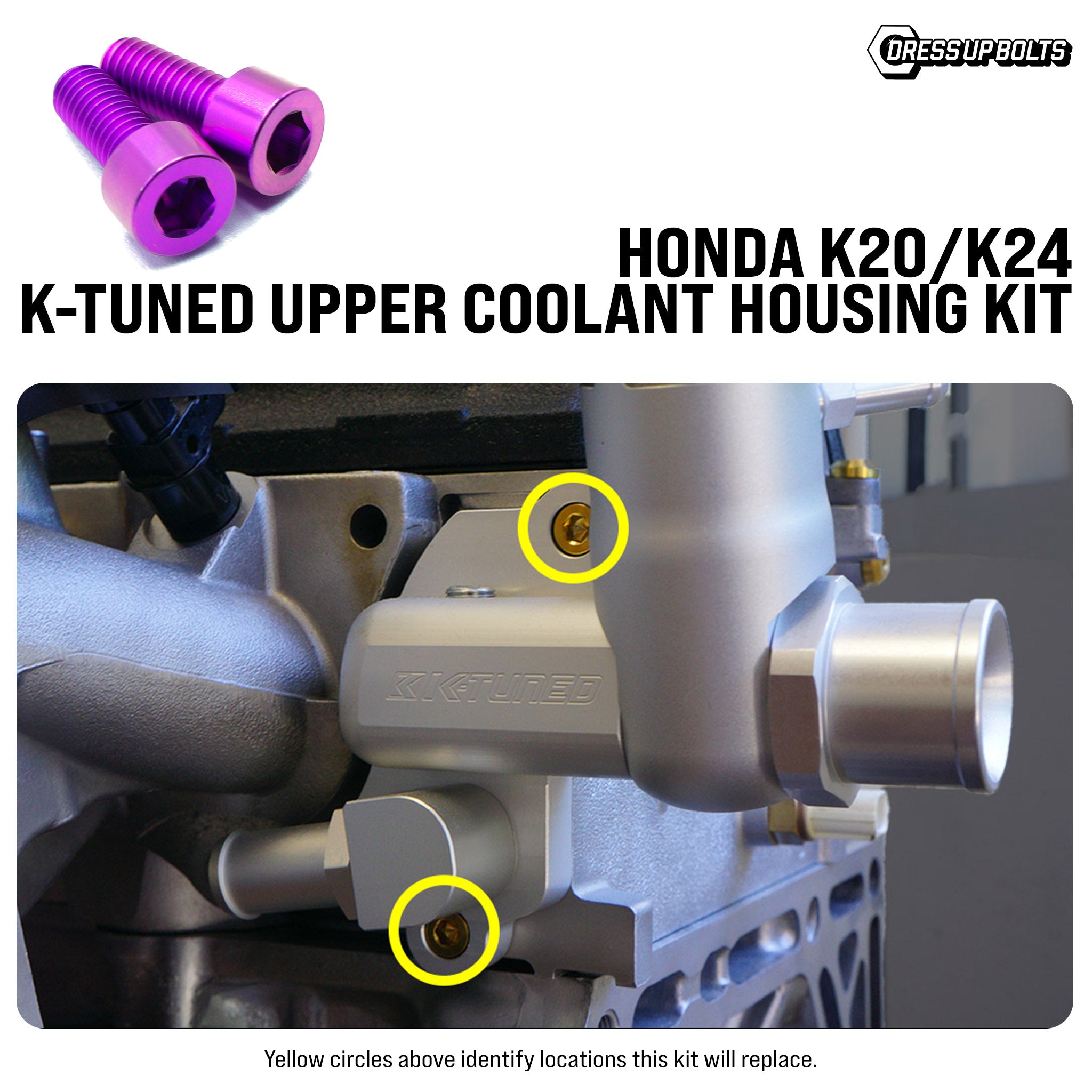 Dress Up Bolts Titanium Hardware K-Tuned Upper Coolant Housing Kit for Honda K20/K24