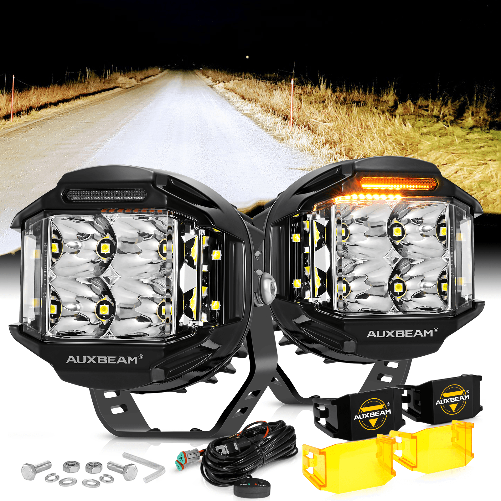 Auxbeam V-MAX Series 4" LED Pod Lights – 92W, 8,960LM, Spot Beam, Amber DRL