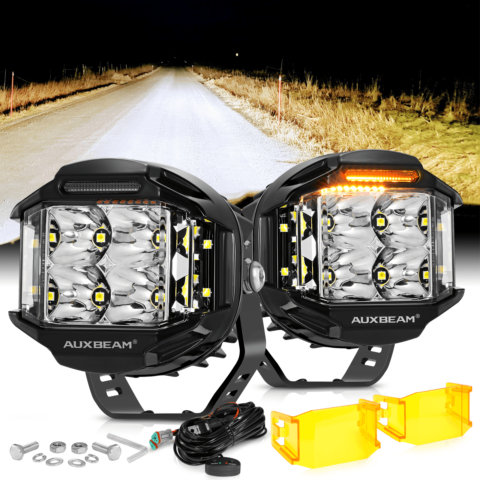 Auxbeam V-MAX Series 4" LED Pod Lights – 92W, 8,960LM, Spot Beam, Amber DRL