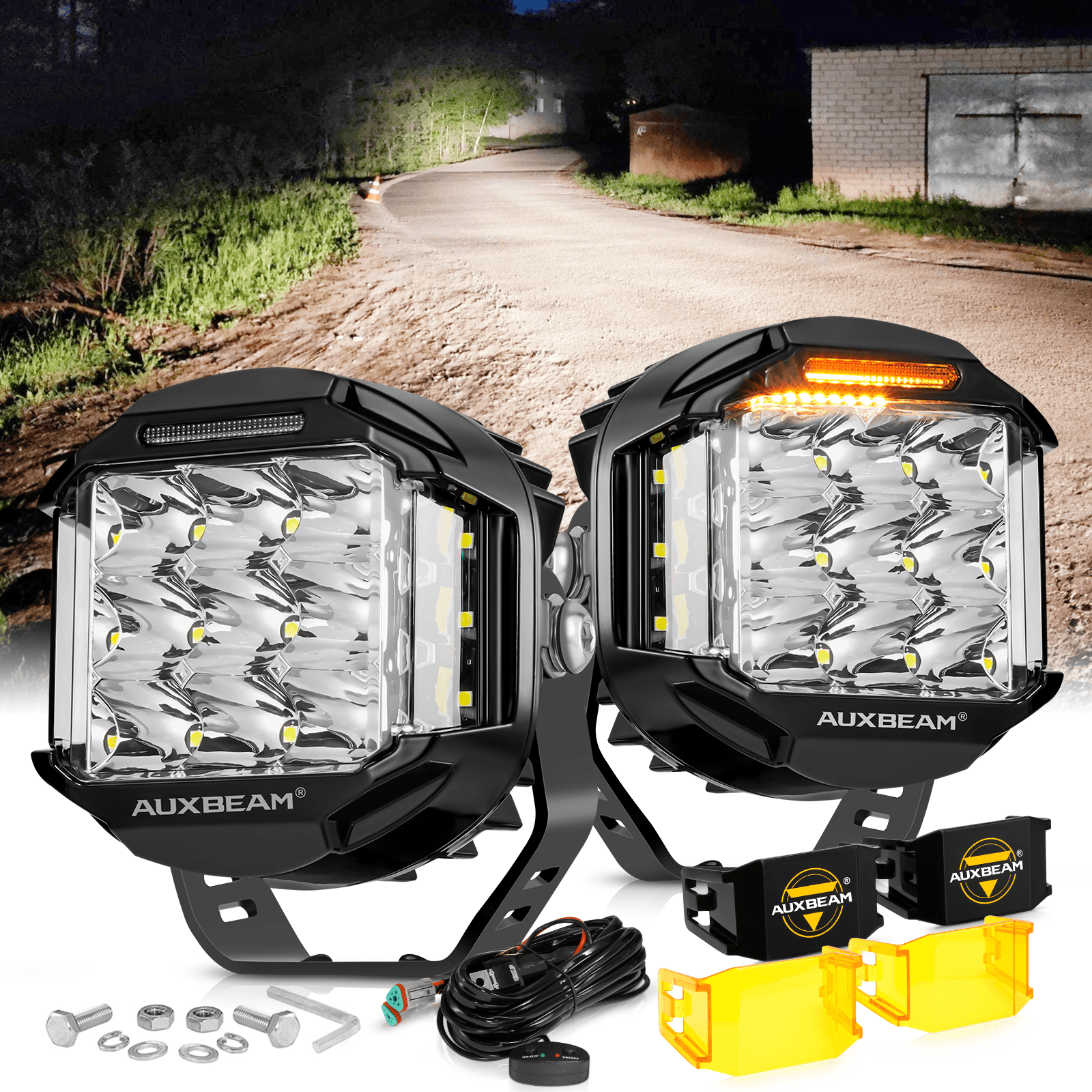Auxbeam V-MAX Series 5" LED Pod Lights – 168W, 16,440LM, Spot Beam, Amber DRL