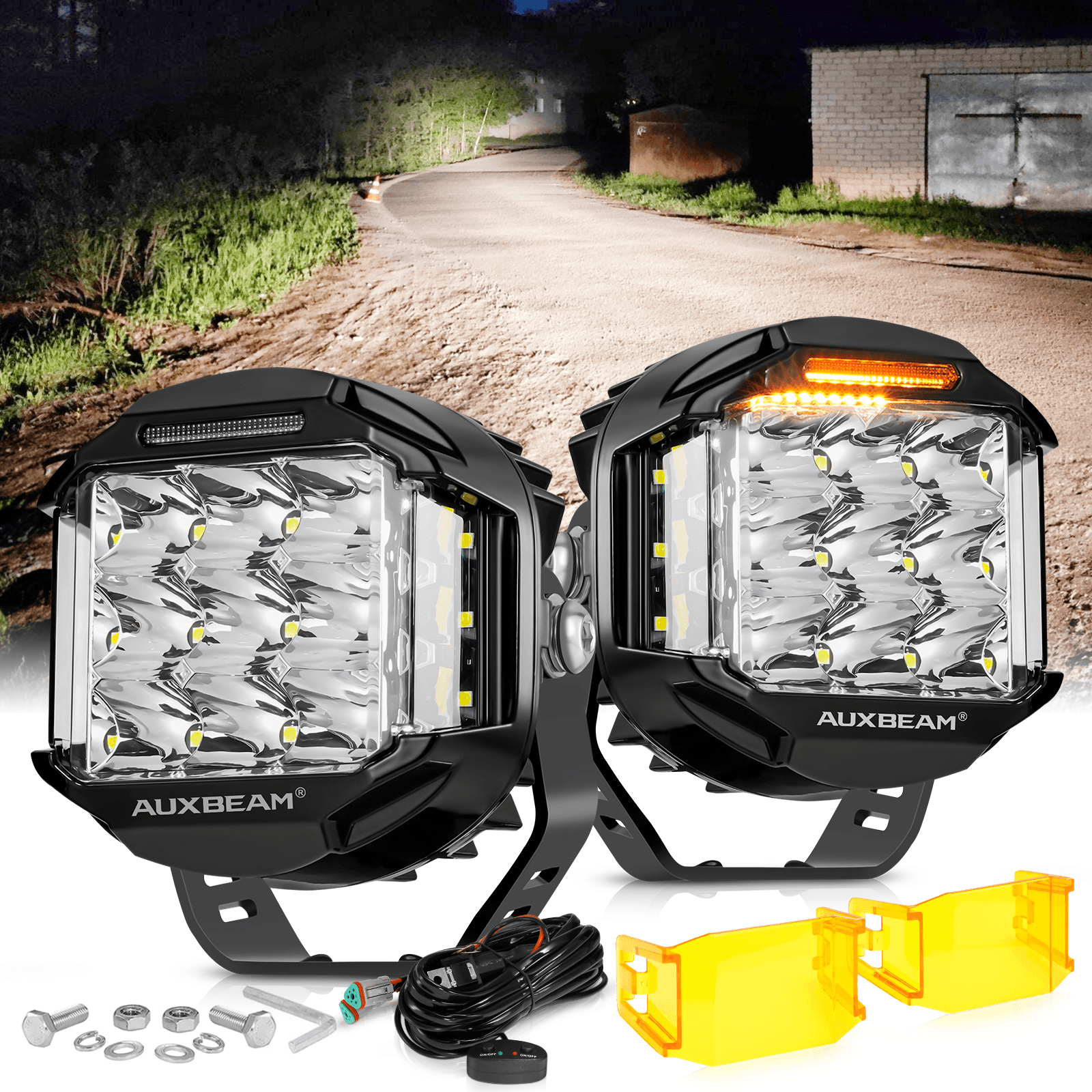Auxbeam V-MAX Series 5" LED Pod Lights – 168W, 16,440LM, Spot Beam, Amber DRL