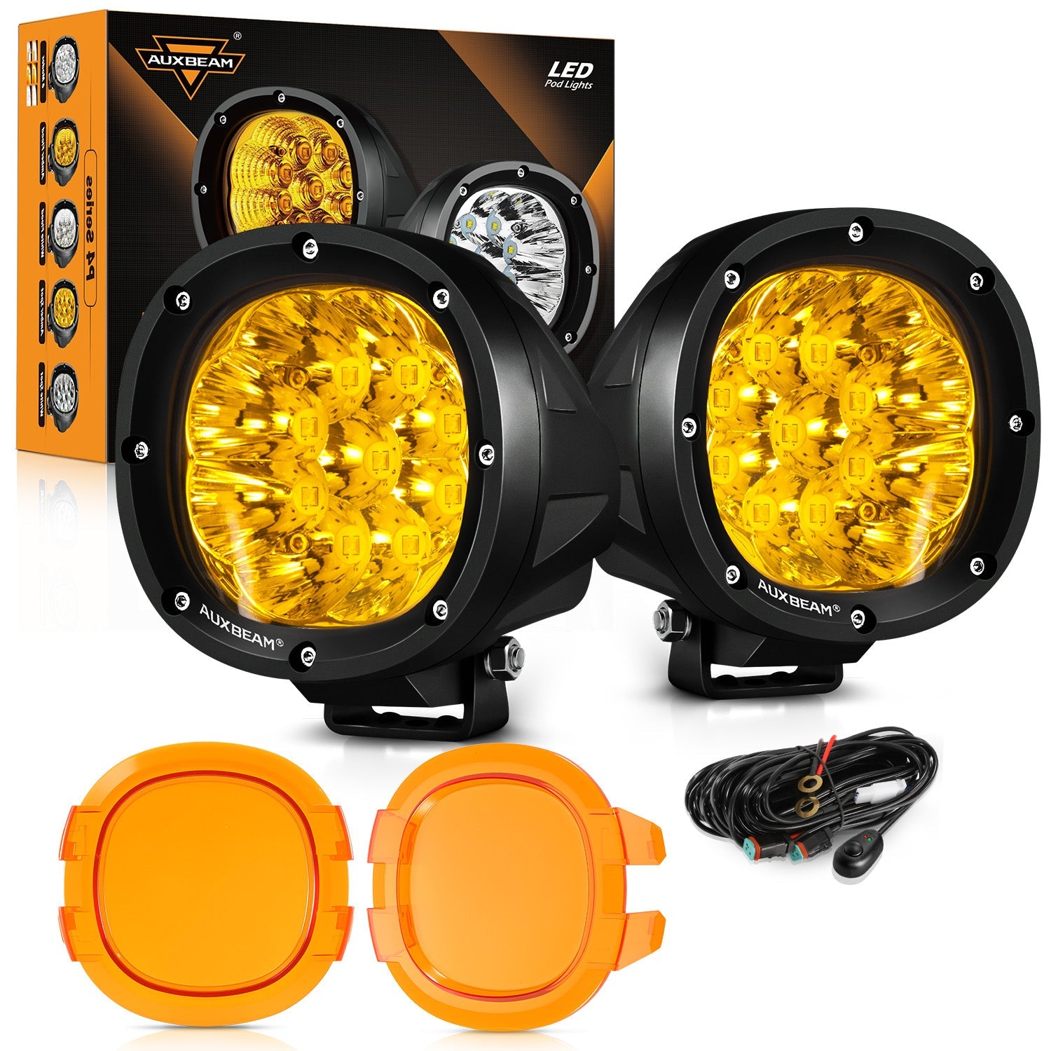 Auxbeam P4 Series 4" LED Driving Lights – 90W, Amber Spot Beam