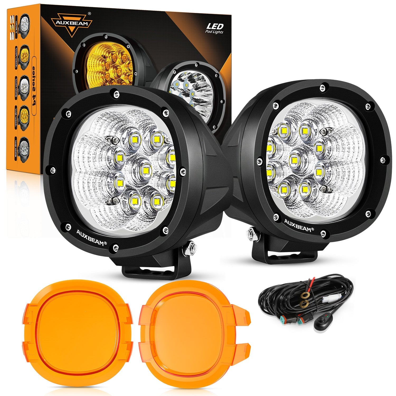 Auxbeam P4 Series 4" LED Driving Lights – 90W, 9,000LM, White Flood Beam