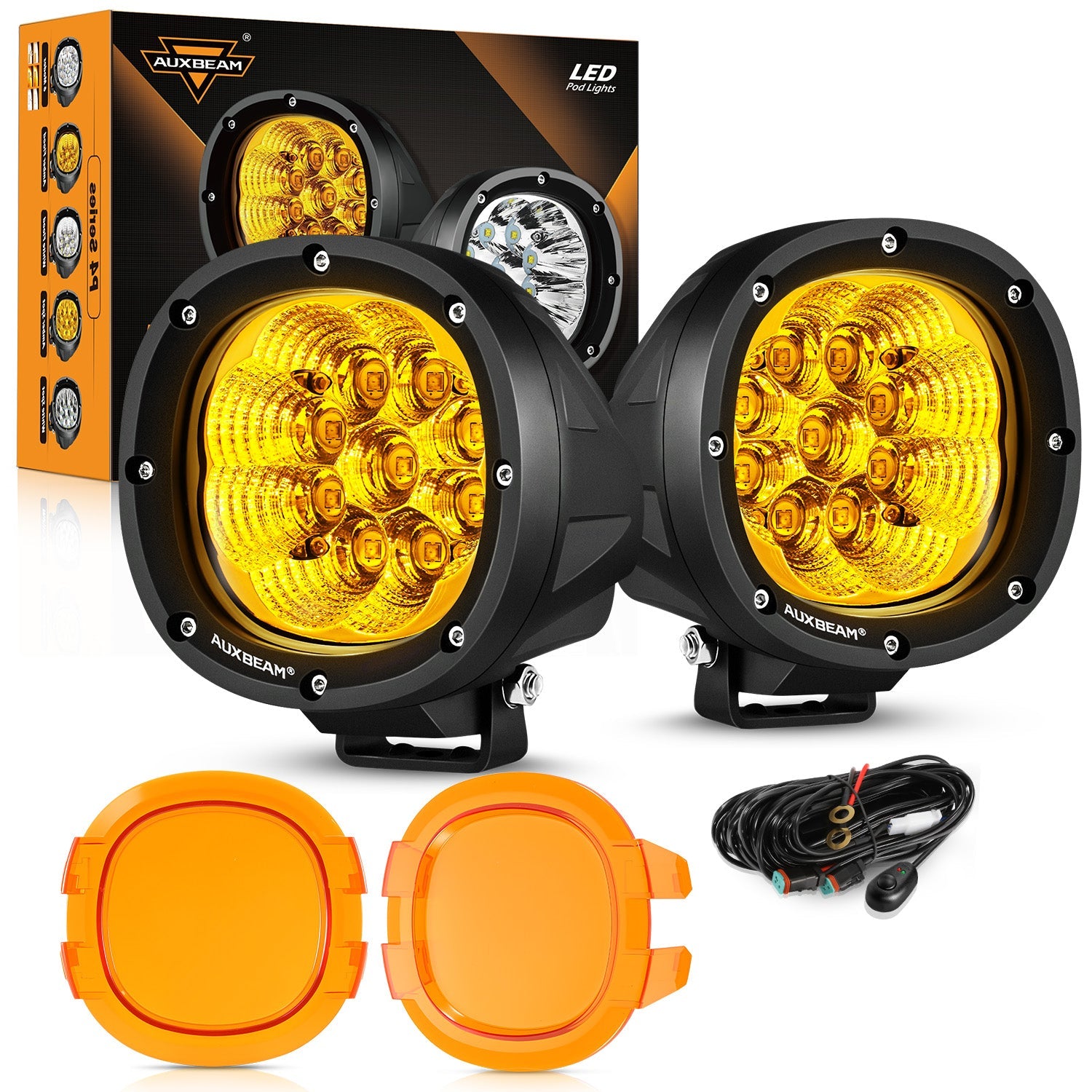Auxbeam P4 Series 4" LED Driving Lights – 90W, 9,000LM, Amber Flood Beam