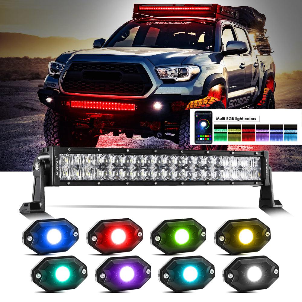 Auxbeam V-PRO Series 22" RGBW LED Light Bar & RGB Rock Light Combo – Straight, Color-Changing, Off-Road