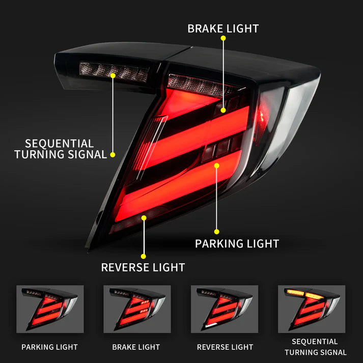 TSP LED Mugen Style Tail Lights for 2016-2021 Honda Civic Hatchback [FK7/FK8]