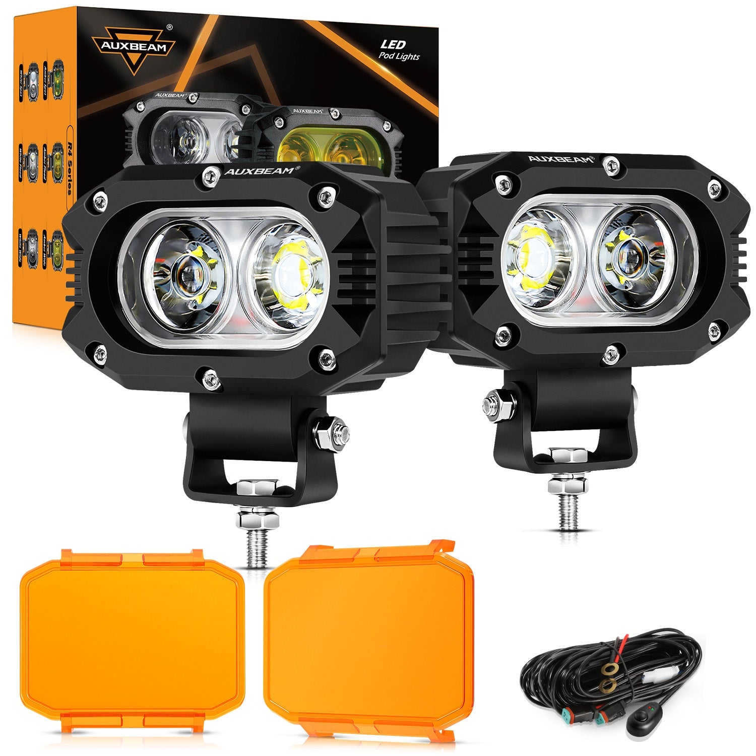 Auxbeam R4 Series 4" LED Pod Lights – 60W, White Flood Beam