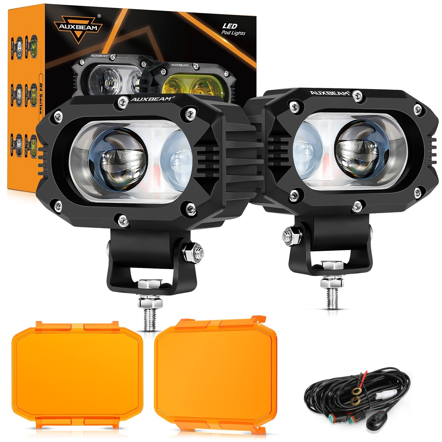 Auxbeam R4 Series 4" 60W LED Pod Lights – Spot Beam, White Driving Lights