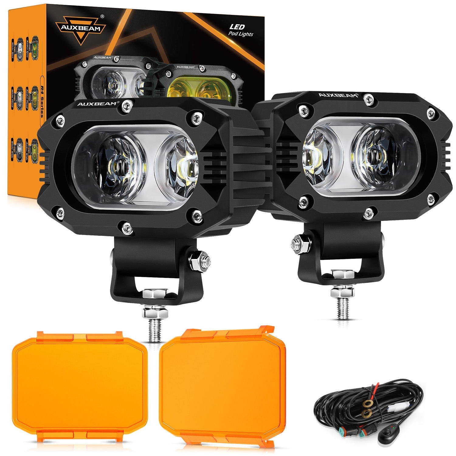 Auxbeam R4 Series 4" LED Light Pods – 60W, 120° Wide Beam, Corrugated Lens