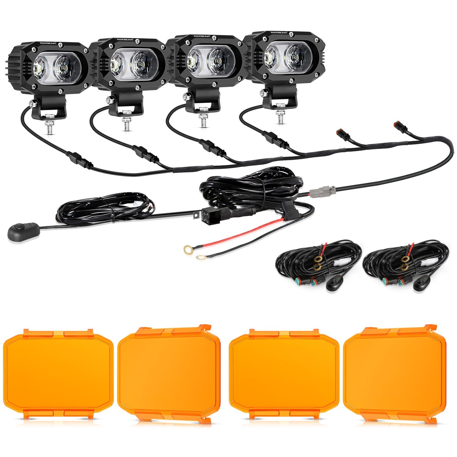 Auxbeam R4 Series 4" LED Light Pods – 60W, 120° Wide Beam, Corrugated Lens