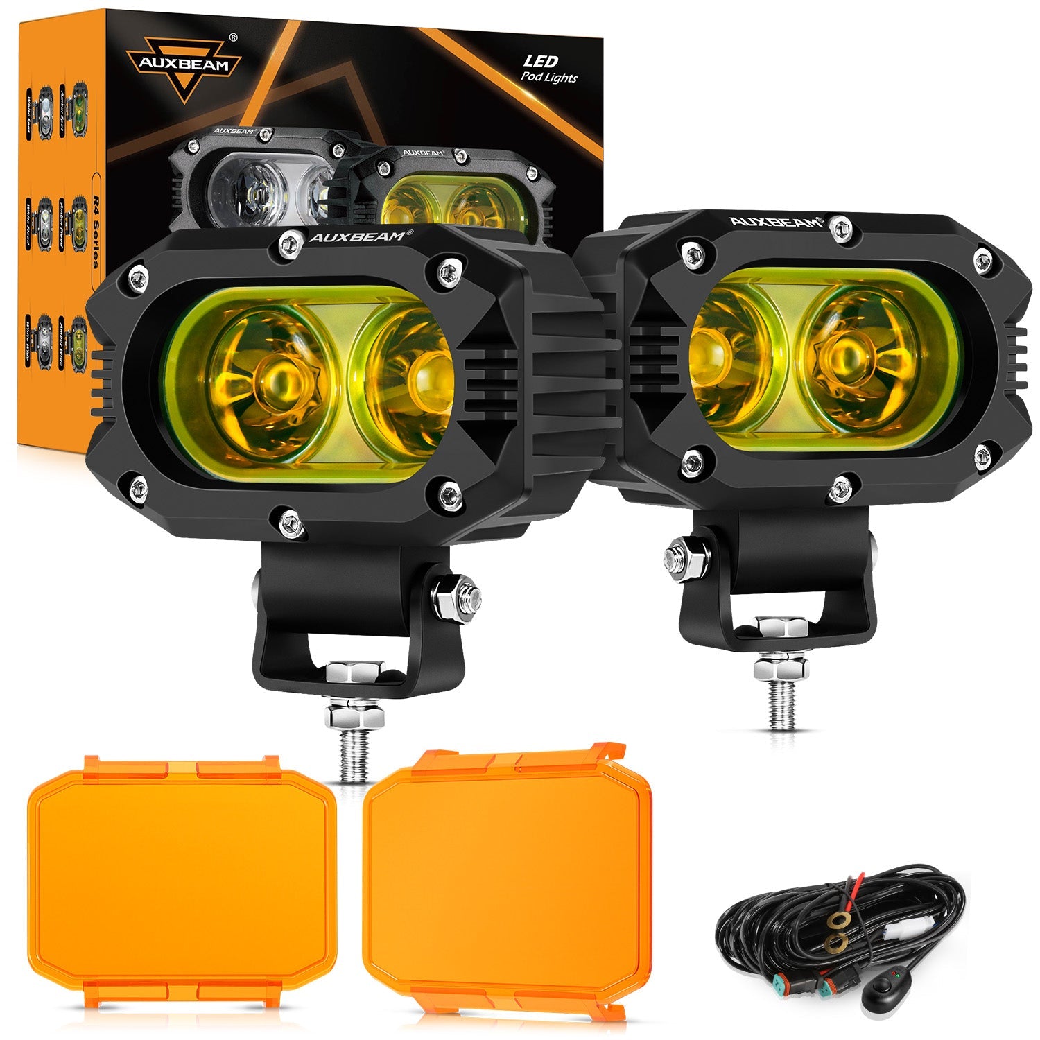 Auxbeam R4 Series 4" LED Pods – 60W, Amber Flood Beam