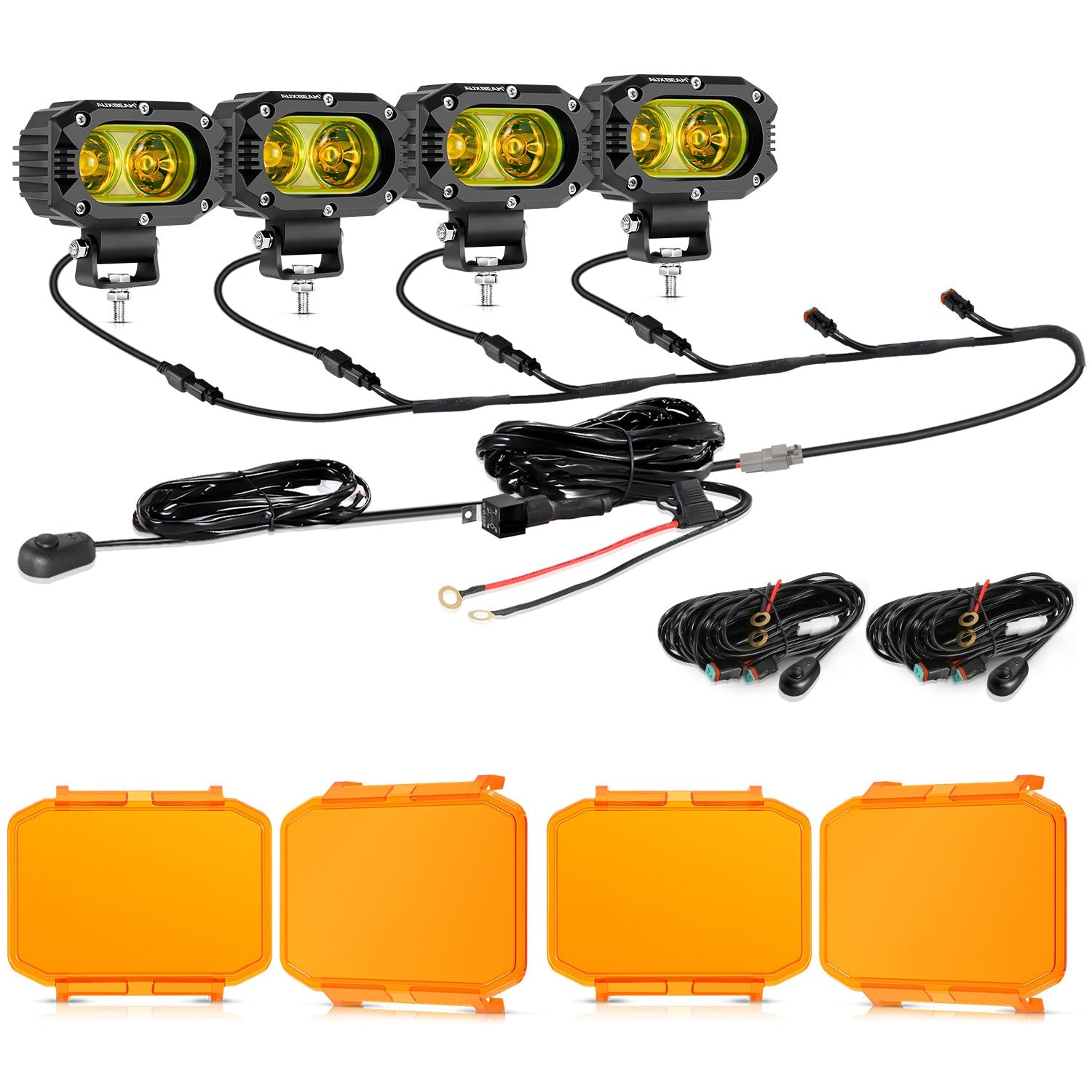 Auxbeam R4 Series 4" LED Pods – 60W, Amber Flood Beam