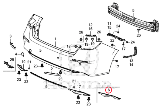 Honda Genuine Open Rear Bumper Exhaust Garnish for 2022+ Honda Civic Sedan