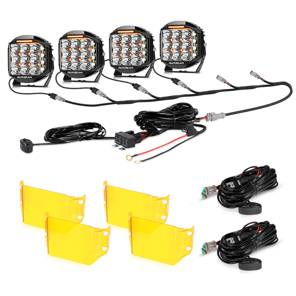 Auxbeam V-MAX Series 7" LED Driving Lights – 228W, 26,100LM, Spot Beam Side Shooter, Amber DRL & Backlight