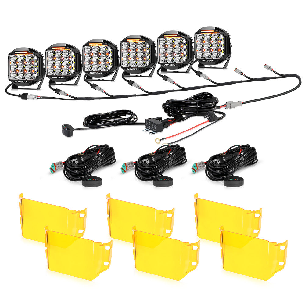 Auxbeam V-MAX Series 7" LED Driving Lights – 228W, 26,100LM, Spot Beam Side Shooter, Amber DRL & Backlight