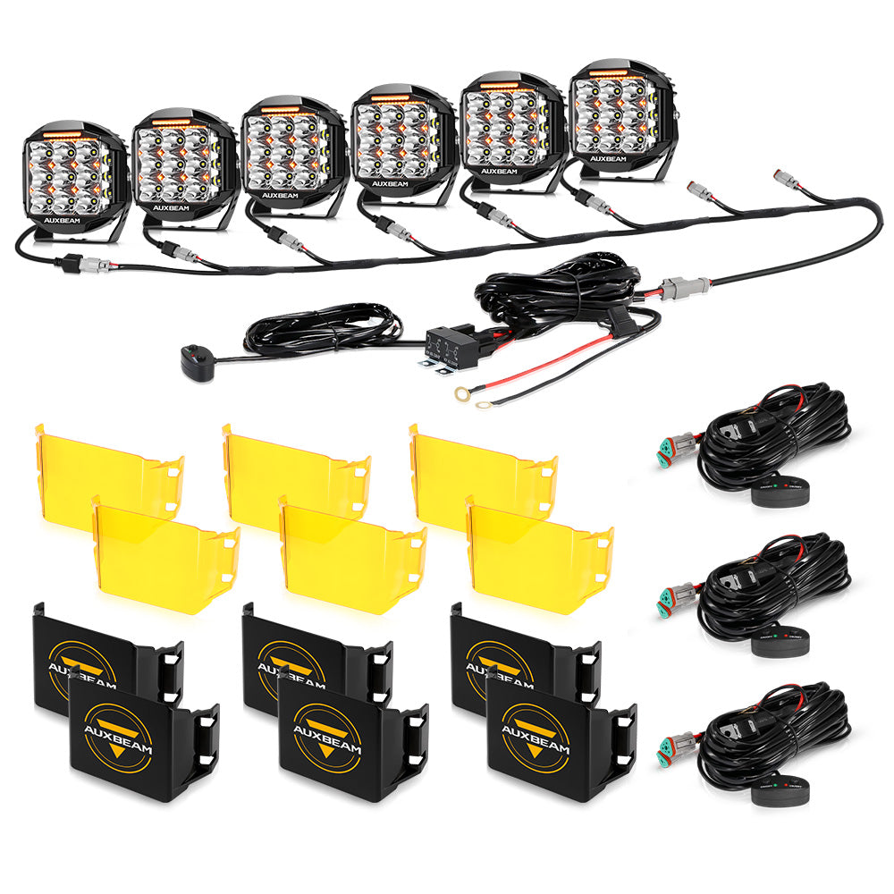 Auxbeam V-MAX Series 7" LED Driving Lights – 228W, 26,100LM, Spot Beam Side Shooter, Amber DRL & Backlight