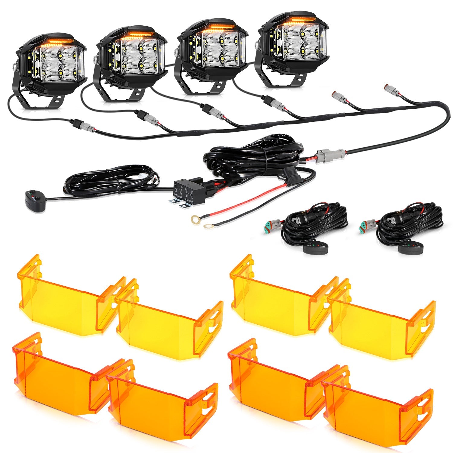 Auxbeam V-MAX Series 4" LED Pod Lights – 92W, 8,960LM, Spot Beam, Amber DRL