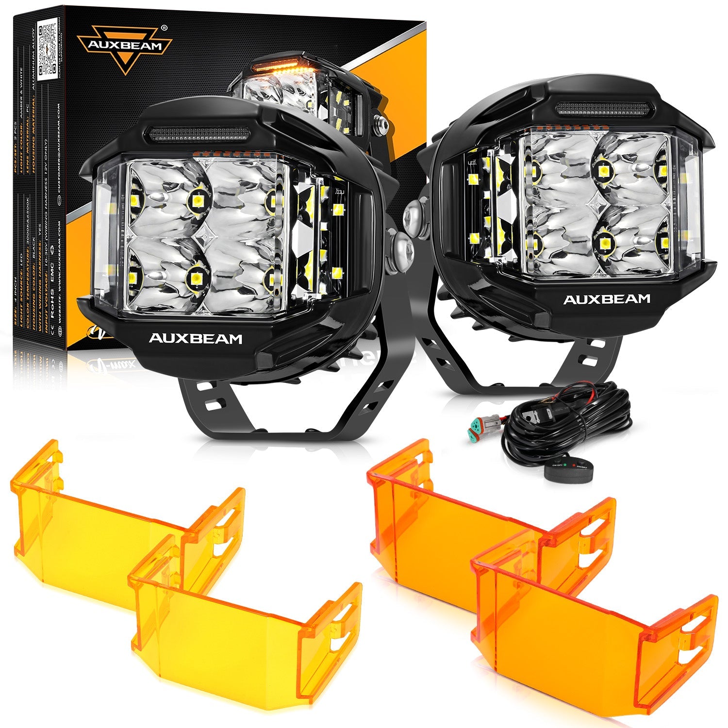 Auxbeam V-MAX Series 4" LED Pod Lights – 92W, 8,960LM, Spot Beam, Amber DRL