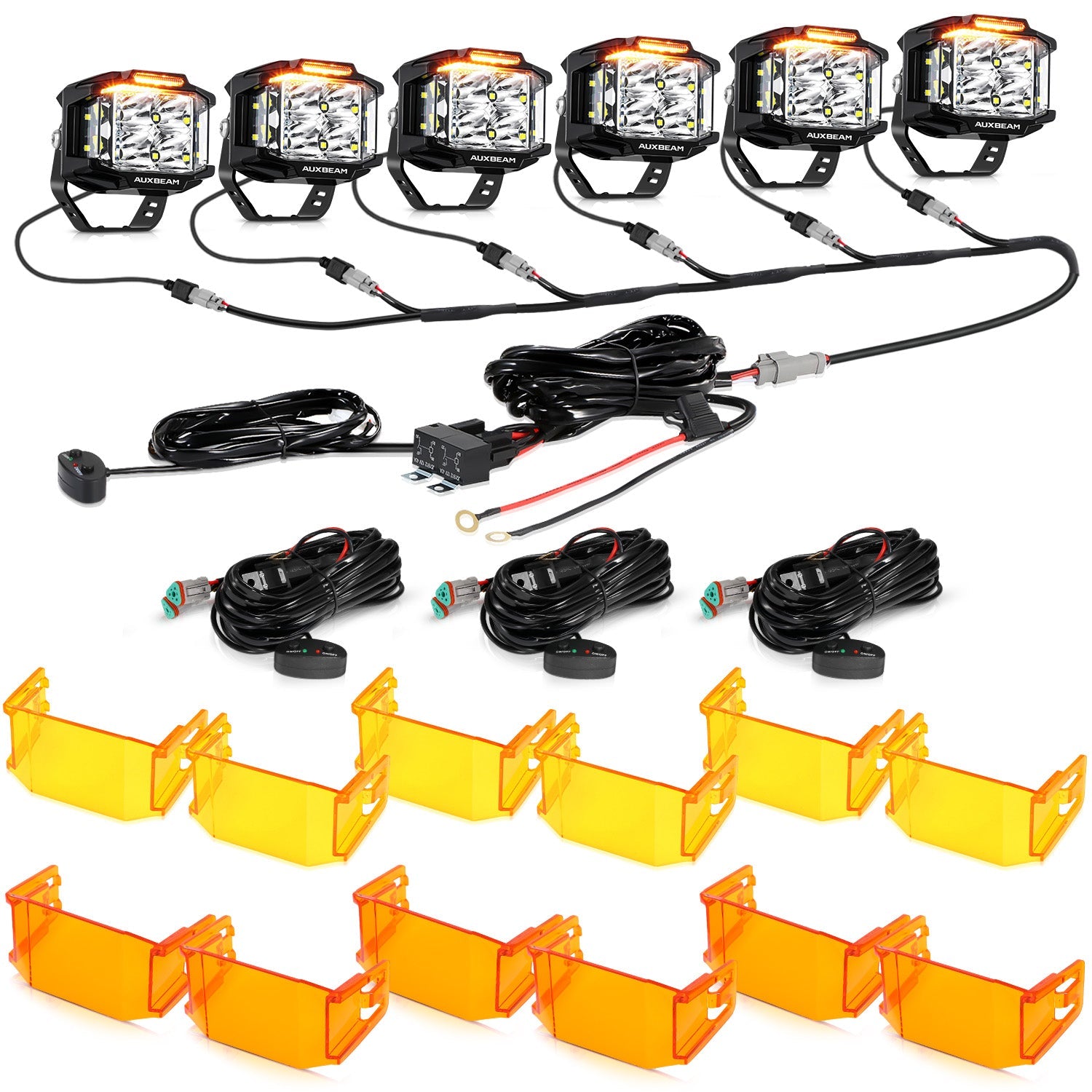 Auxbeam V-MAX Series 4" Square LED Pod Lights – 92W, 8,960LM, Spot Beam, Amber DRL