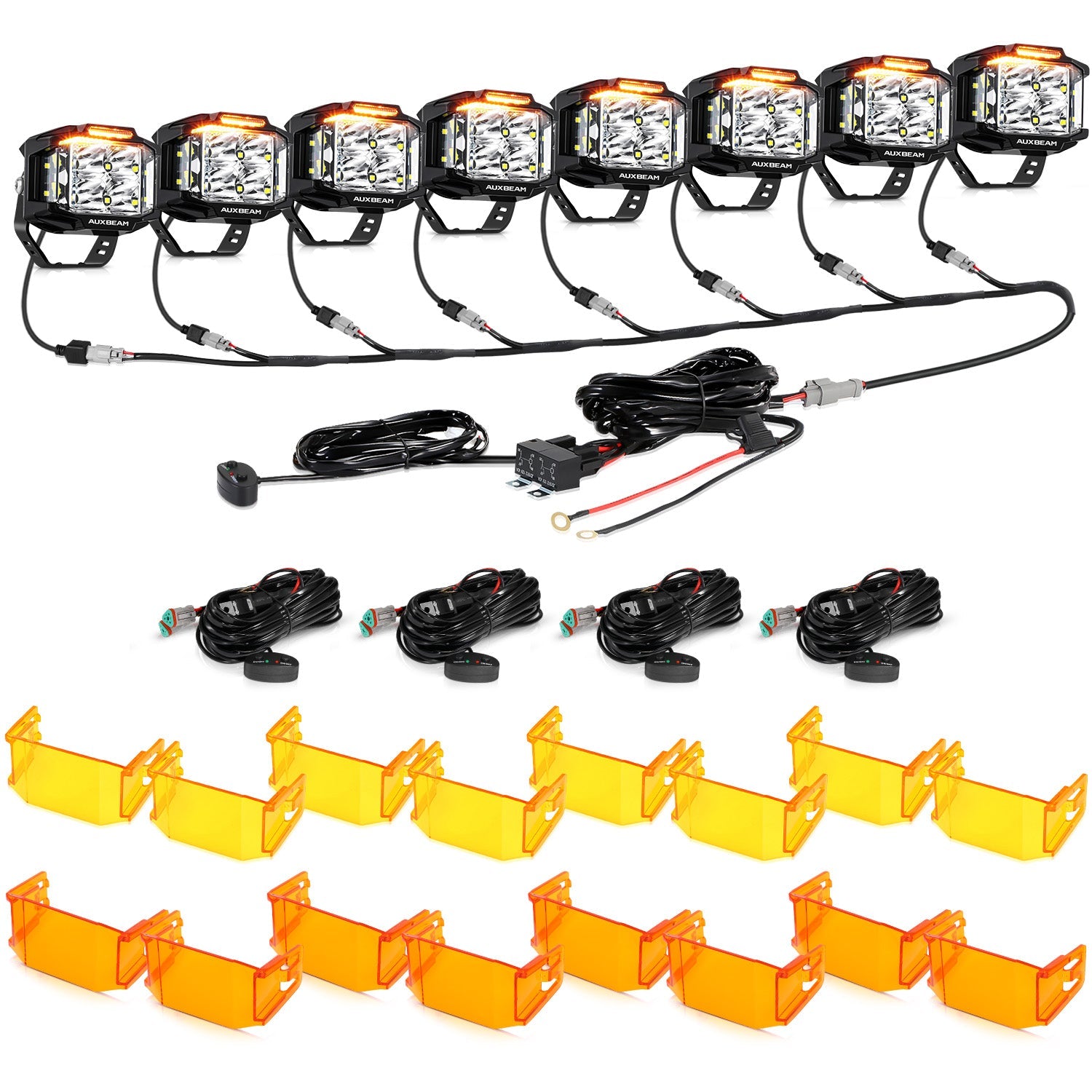 Auxbeam V-MAX Series 4" Square LED Pod Lights – 92W, 8,960LM, Spot Beam, Amber DRL