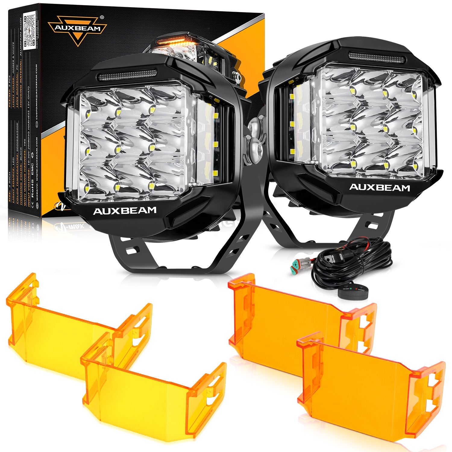 Auxbeam V-MAX Series 5" LED Pod Lights – 168W, 16,440LM, Spot Beam, Amber DRL